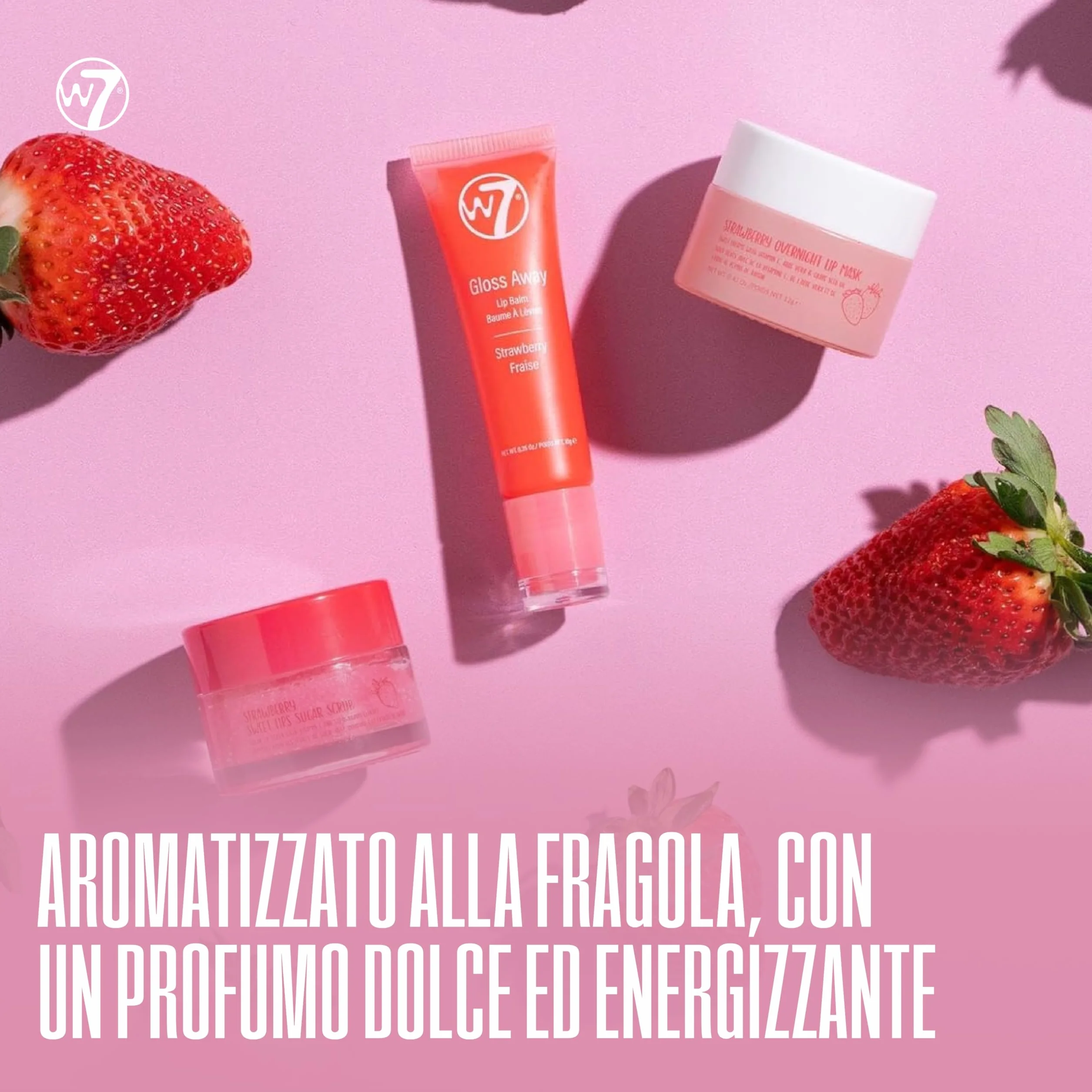 W7 Trio per la cura delle labbra Sweet Dreams - Set da 3 pezzi - Maschera notte, burrocacao e scrub labbra - Fragola