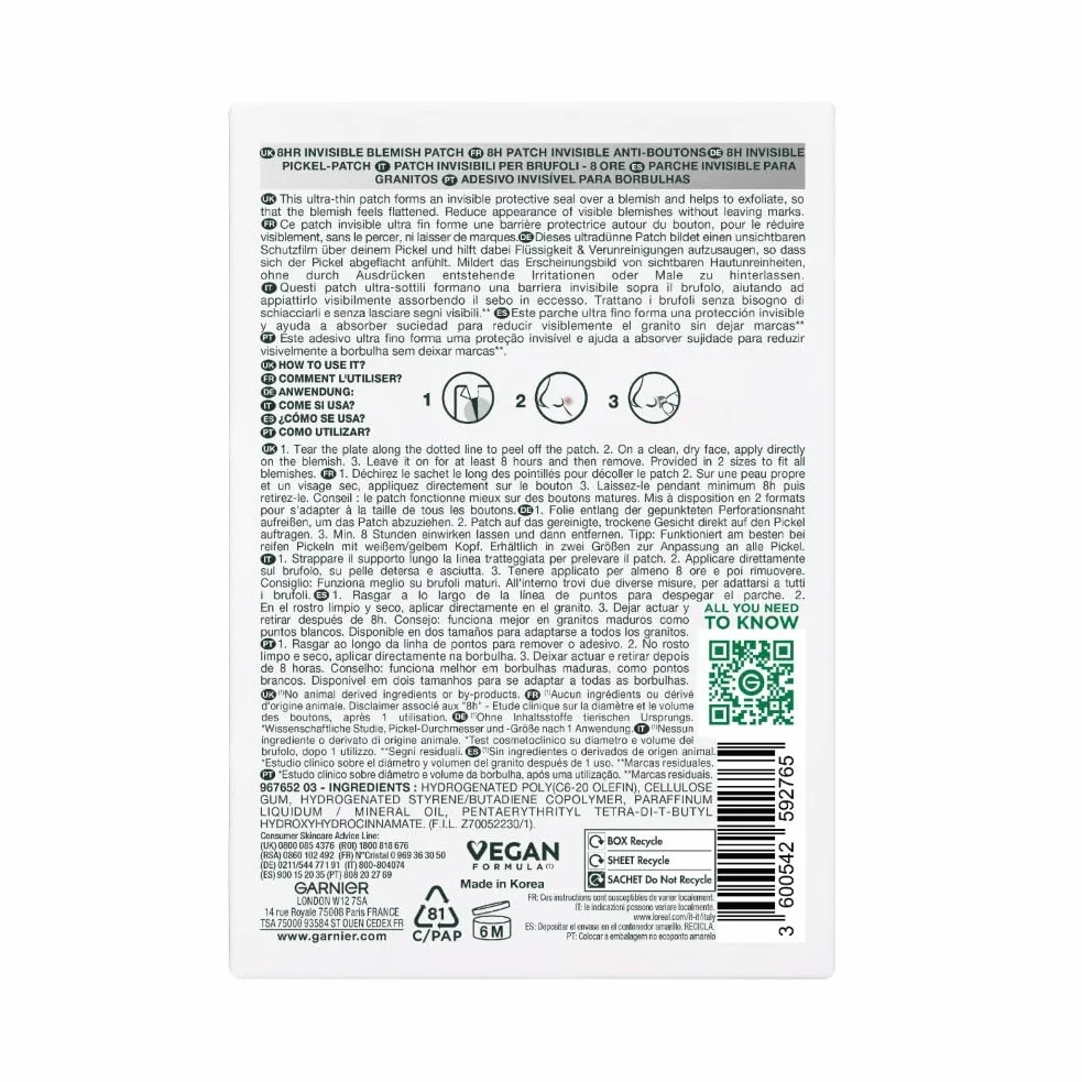 Garnier Pimple Patch Cerotti Idrocolloidali Invisibili Viso, Imperfezioni Ridotte in 8 Ore, Brufoli Visibilmente più Piatti, Adatti a Tutte le Tonalità di Pelle, Vegano, Pure Active, 44 Patch
