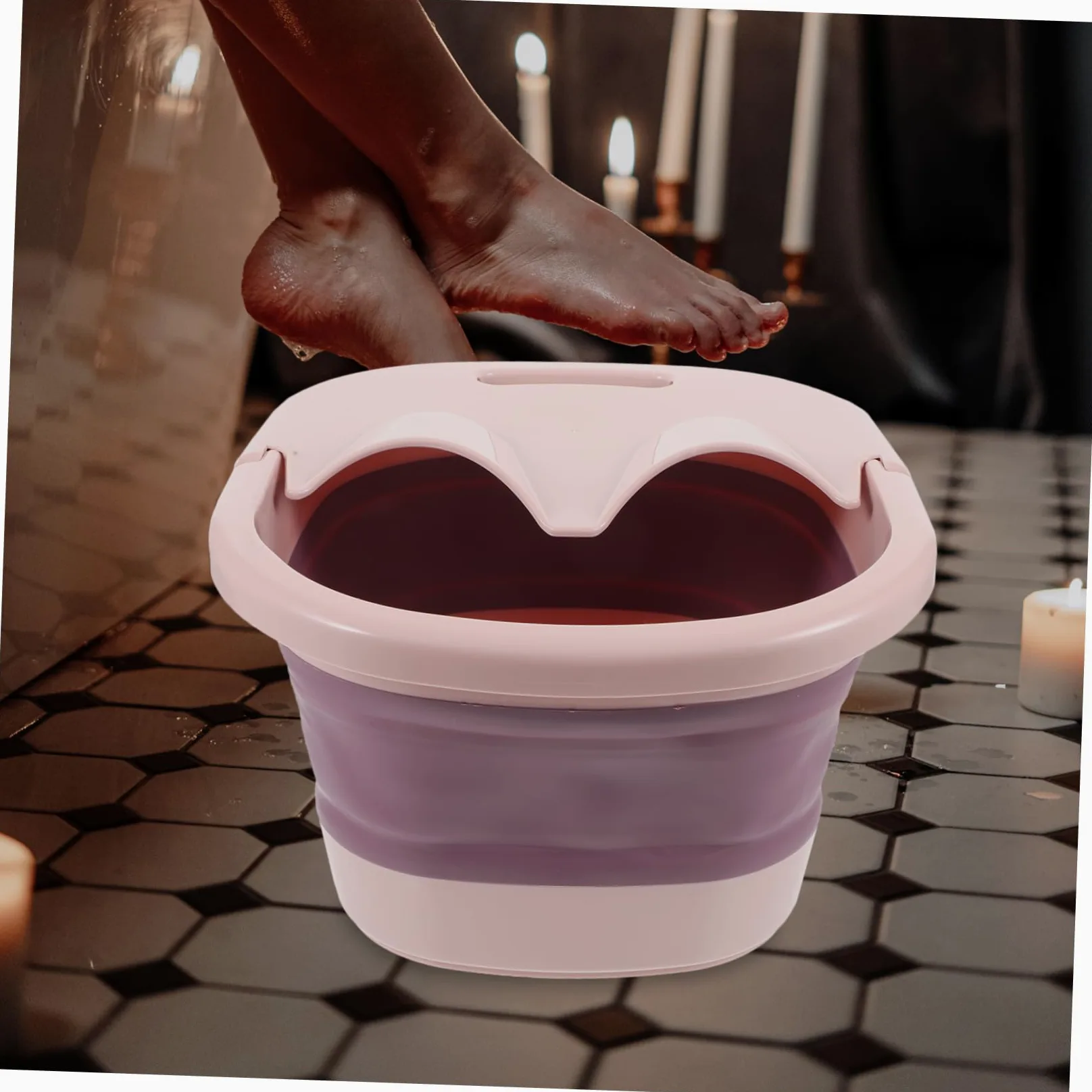 Bacinella Pieghevole per Pediluvio Rosa in Plastica e Silicone | Uso Outdoor e Travel, Funzione Self-service Massage, Aiuta a Rilassare i Piedi