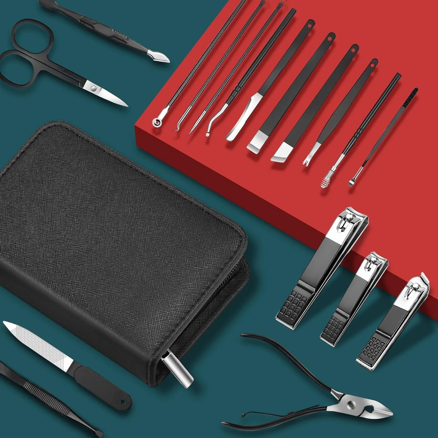 Set Manicure Professionale 18 Pezzi Kit Pedicure con Borsa da Viaggio