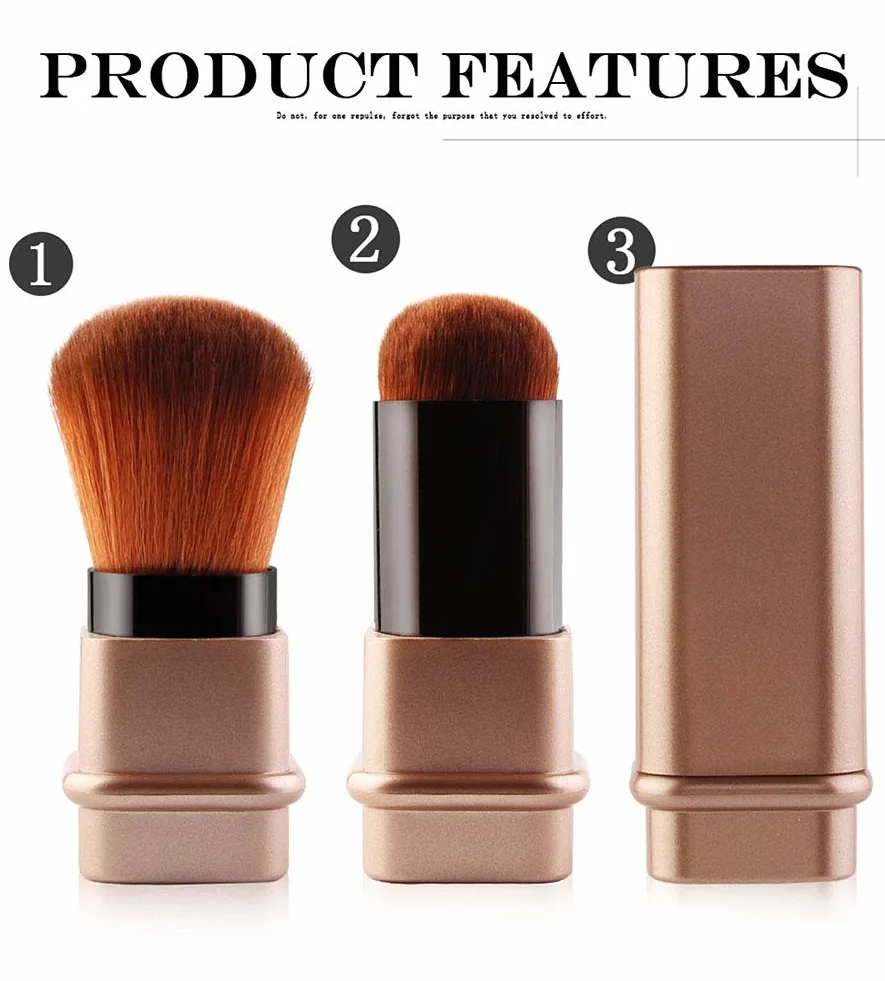 Pennello Kabuki retrattile, Pennello fard per applicare la cipria in movimento, Blush brush (d'oro)