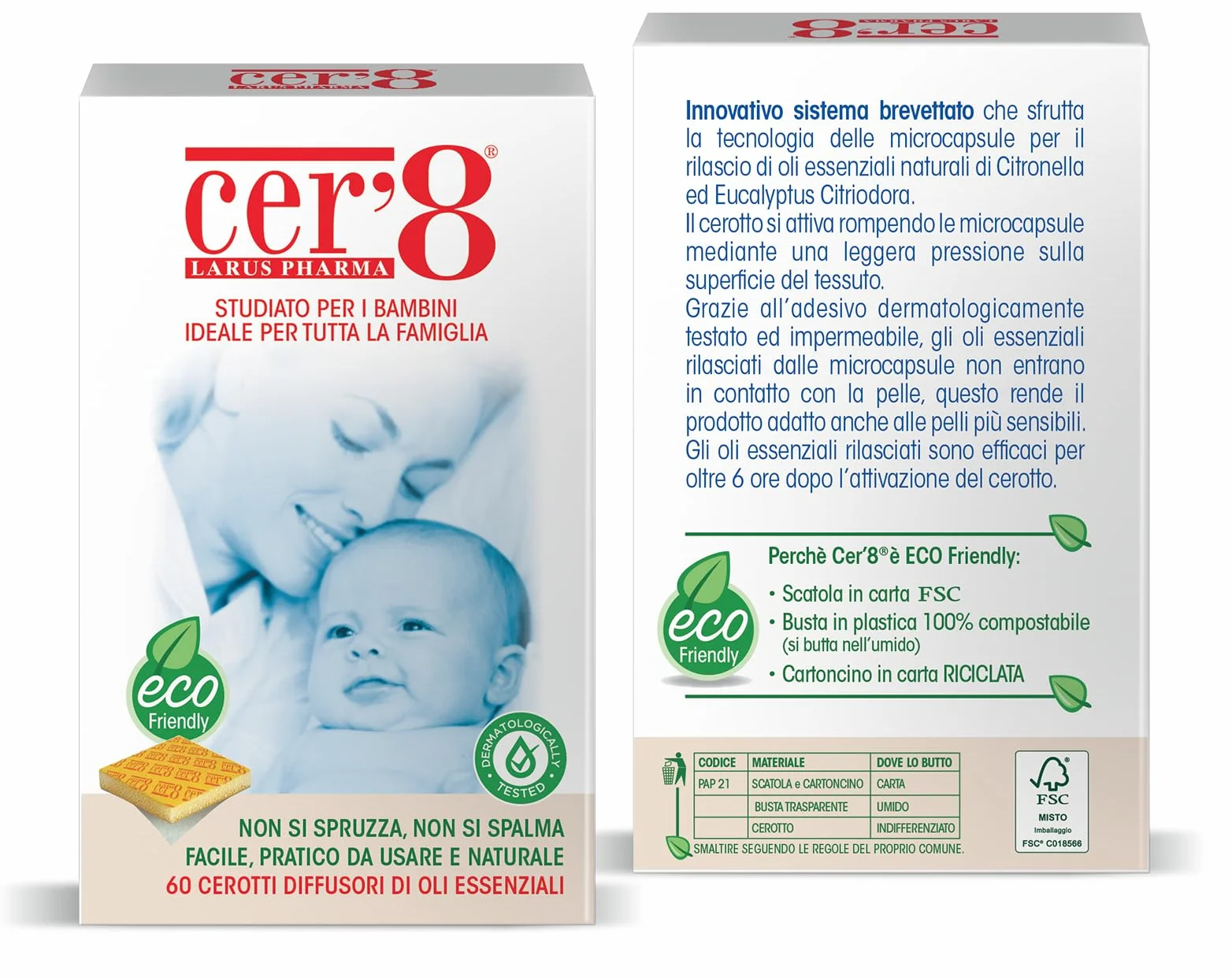 LARUS Pharma Cer'8 Cerotti Diffusori di Oli Essenziali, 60 Pezzi