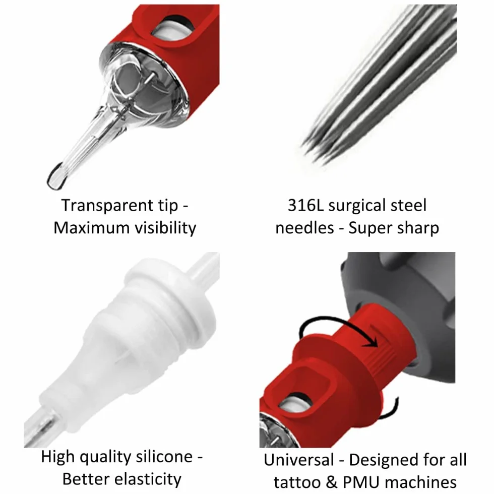 WARRIOR Red Cartucce Aghi per Tatuaggi Professionale Sterilizzate con Eo Gas Tattoo Needle Cartridge Round Liner 20 pezzi in Acciaio Chirurgico Usa e Getta Trucco Permanente Sopracciglio (RED-0803RL)
