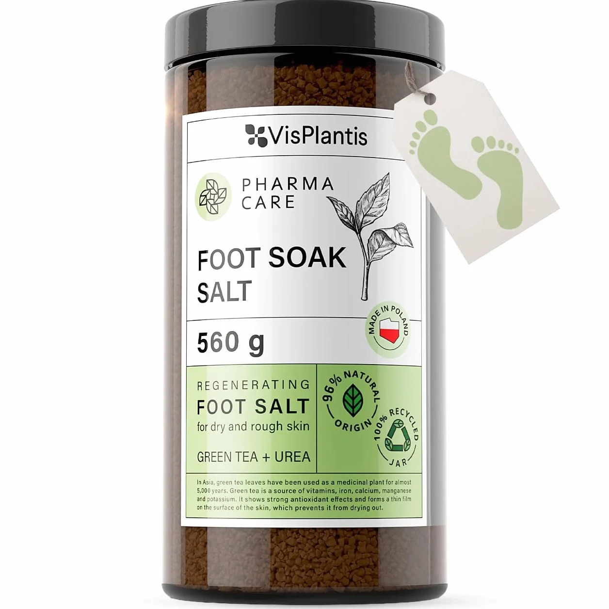 Vis Plantis Sale per Pediluvio con Tè Verde, Urea e Calendula 560 g – Sali da Bagno per Piedi con Pelle Dura e Calli, Pediluvio Rigenerante per Piedi Stanchi e Gambe Pesanti, Idratante e Deodorante