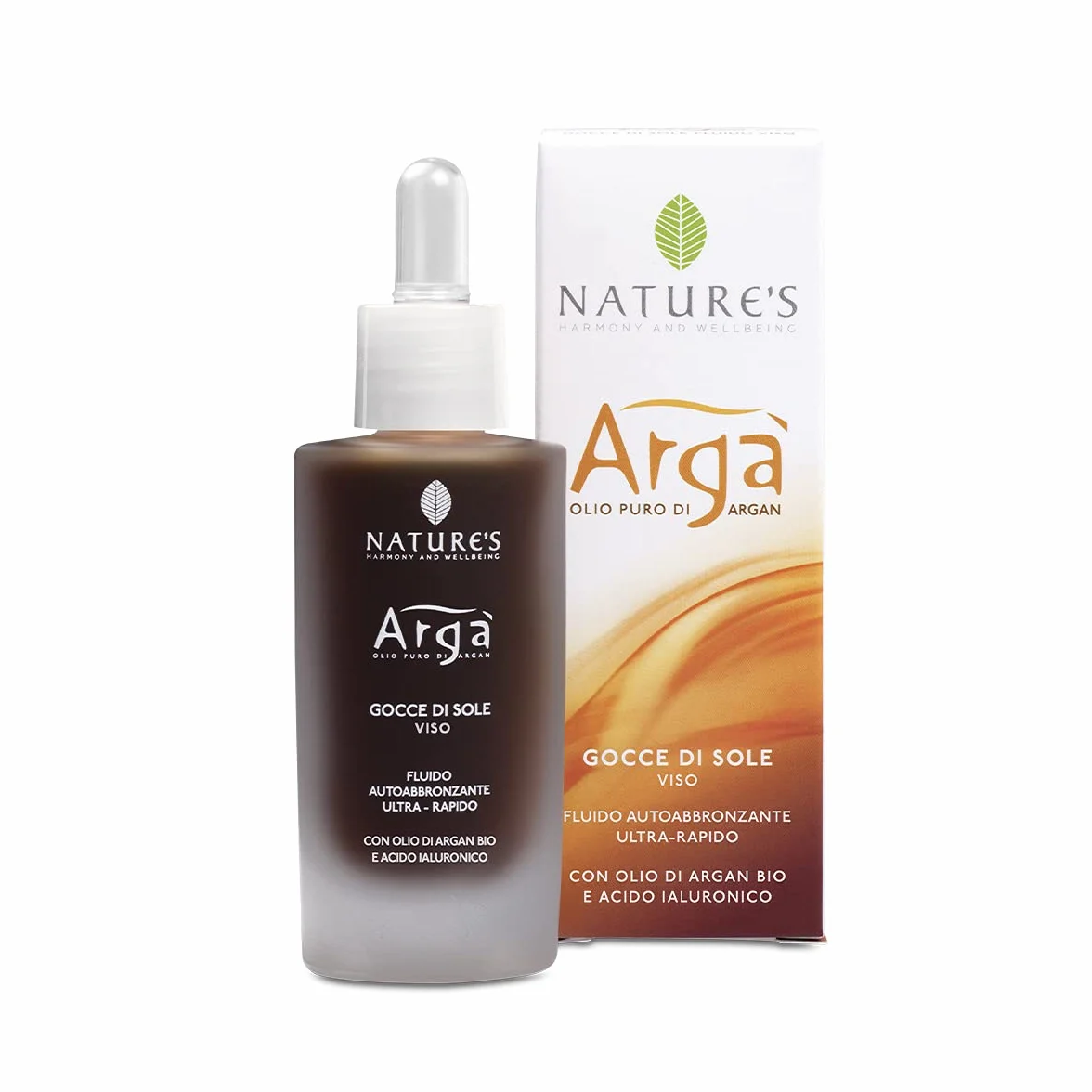 NATURE'S Argà, Gocce di Sole Viso, Fluido Autoabbronzante per un Colorito Luminoso e Naturale, Azione Rapida, con Olio di Argan e Acido Ialuronico, 30 ml