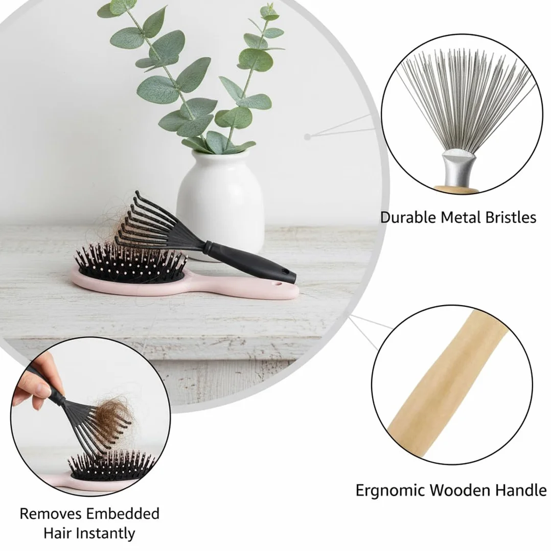 Spazzole per Capelli Pulisci Strumenti per la Pulizia con Rechen Design e Manico in Legno Mini Accessorio 2 Pezzi