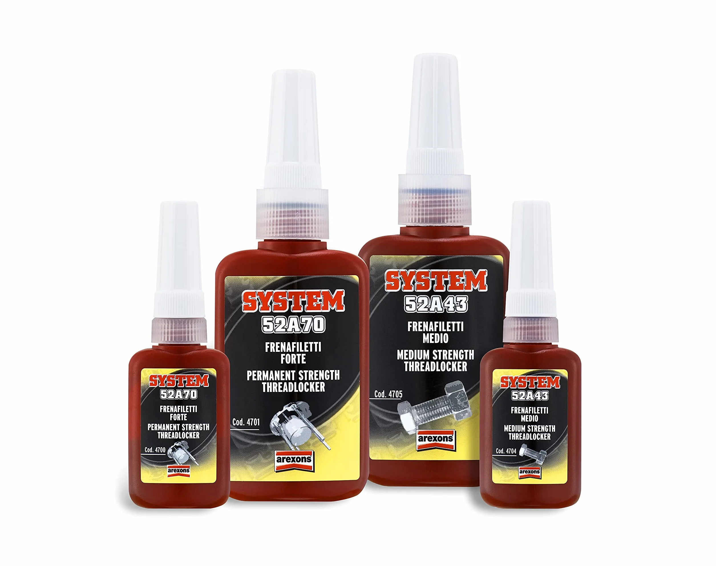 AREXONS 267200400 System 52A70 Frenafiletti Forte 50 ml, Frete a Bassa viscoità, Frenatura Permanente di prigionieri, Dadi e bulloni Non soggetti a smontaggio, Elimina allentamenti