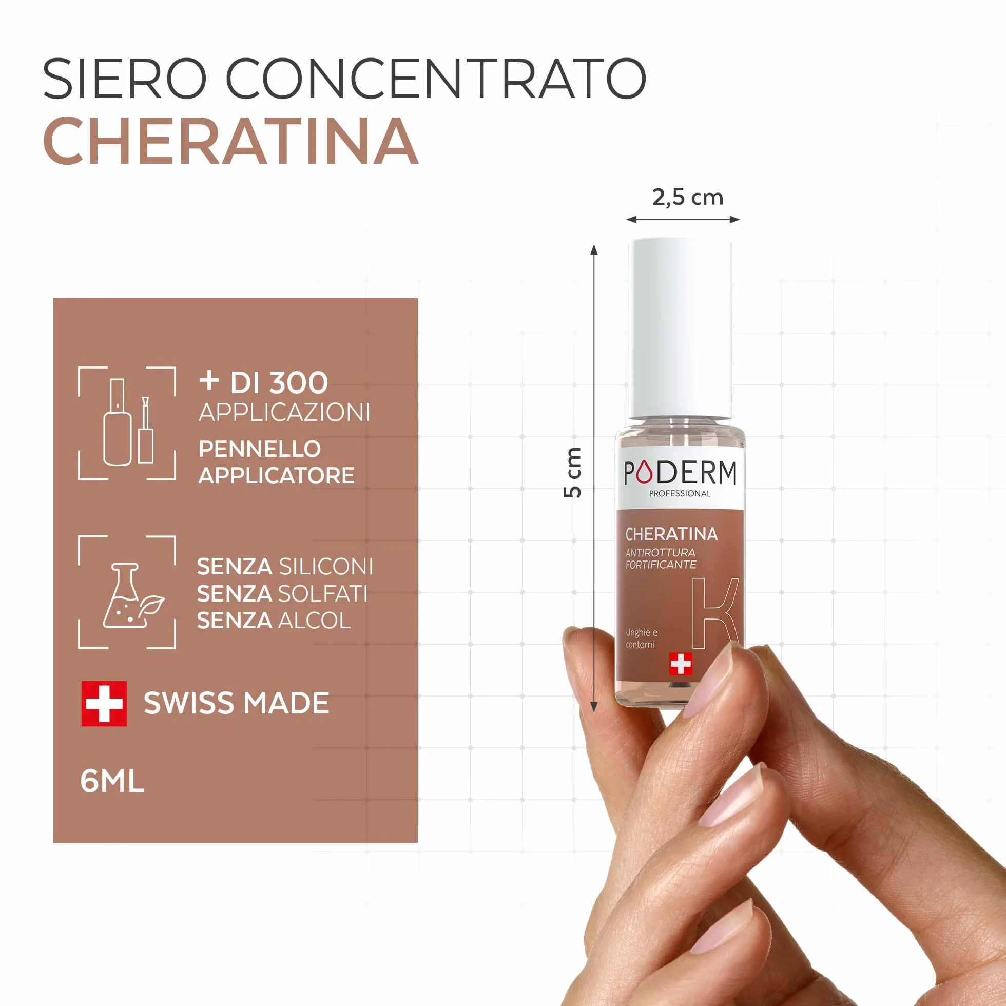 Poderm 5 in 1 Siero Booster Unghie Cheratina Trattamento Indurente per Unghie Fragili 6 ML