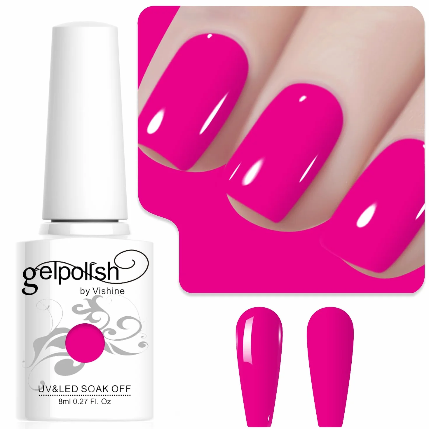 Vishine 8 ml Smalto Soak Off UV LED Gel Polish Rosa Fluo Nail Art Manicure L256