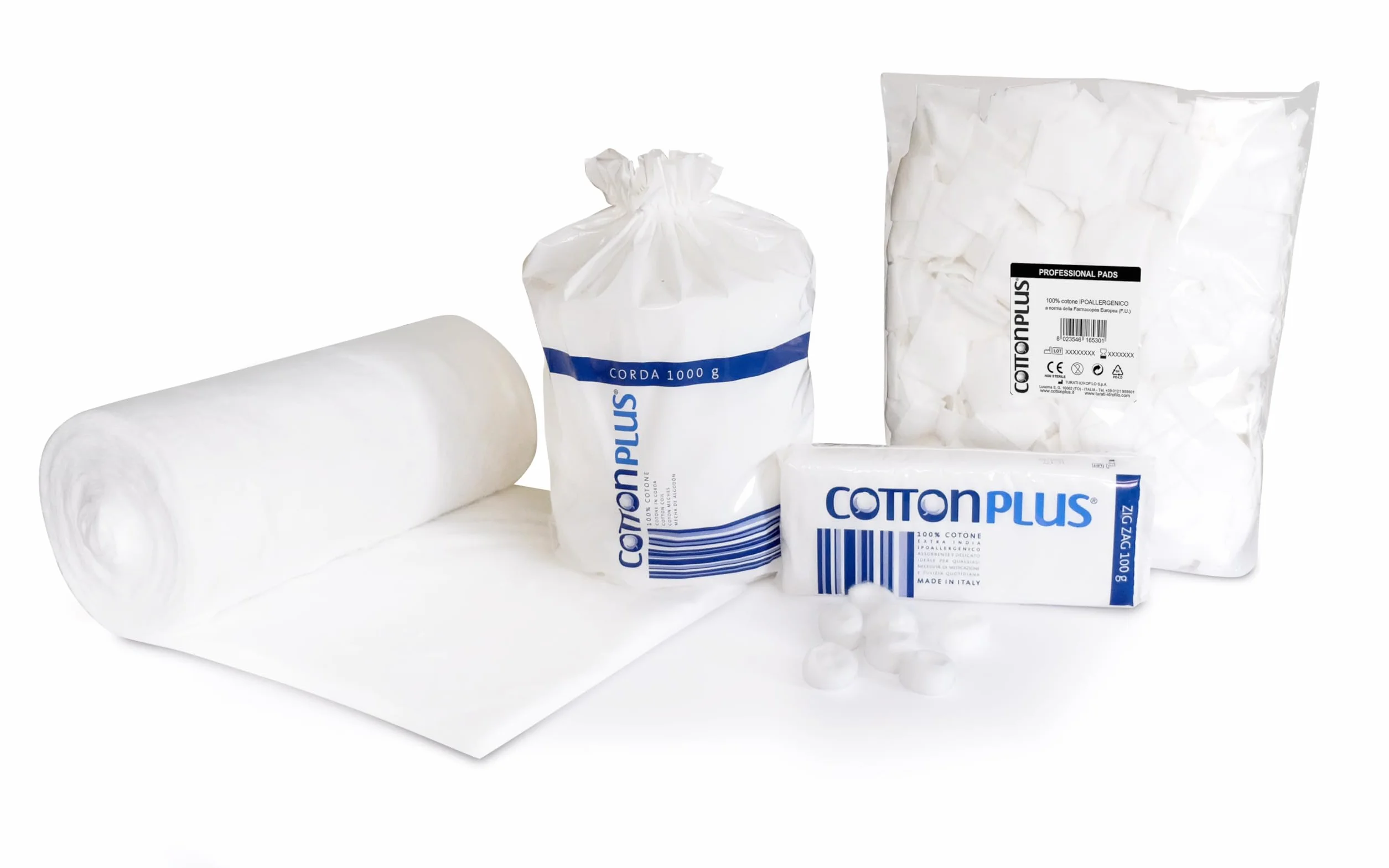 Cotton Plus CORDA 1000 g - LINEA PROFESSIONALE | 100% PURO COTONE IDROFILO CARDATO PER USO PROFESSIONALE | Morbido e assorbente.