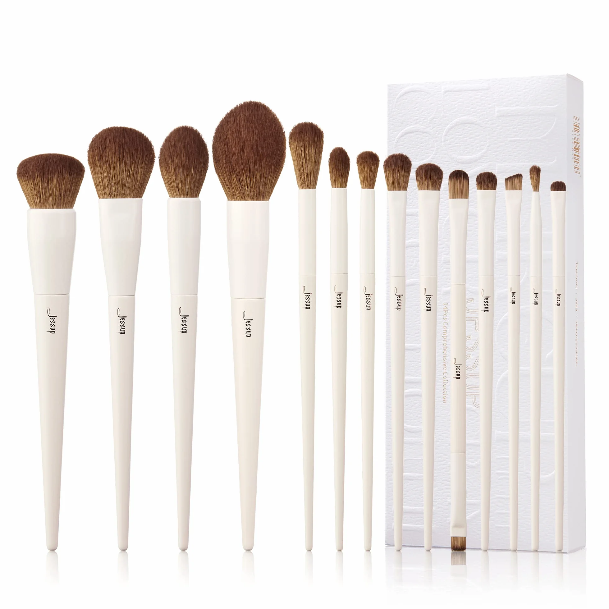 Jessup Pennelli da trucco, 14 pezzi, pennelli sintetici di alta qualità, per contouring, correttore, fondotinta, ombretto, sfumatura, cipria, fard, grigio chiaro, T329