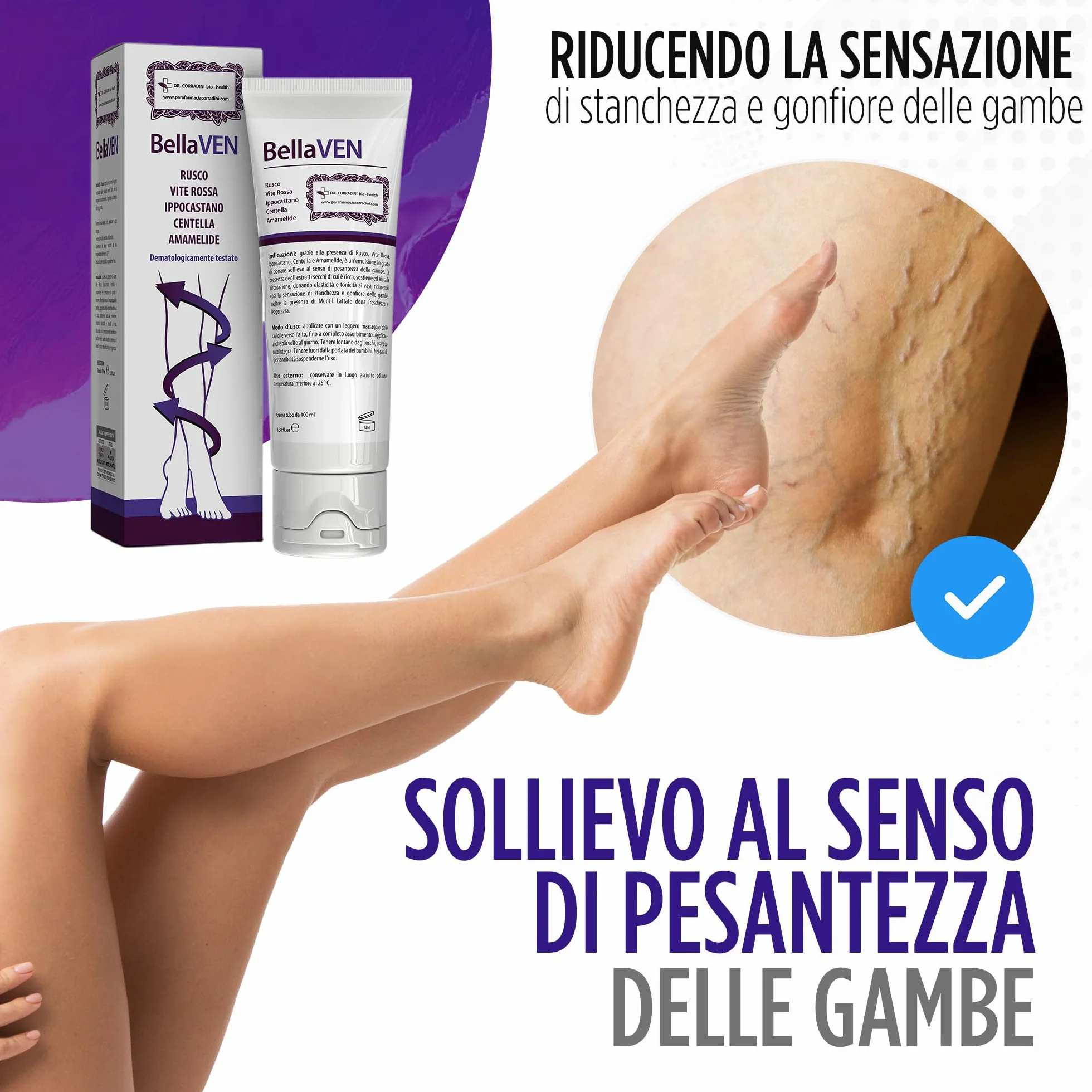 Dr. Corradini Crema Vene Varicose e Capillari con Rusco Vite Rossa Ippocastano Centella e Amamelide 100ml