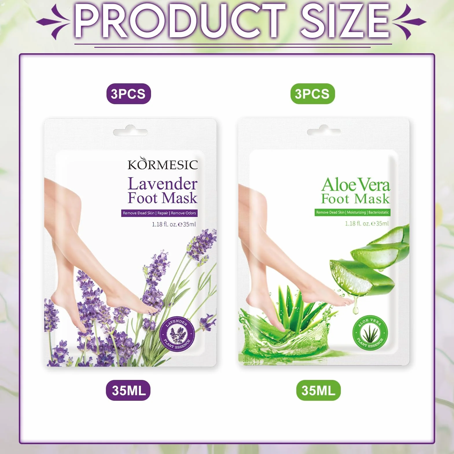 6 paia di maschere per i piedi, maschera idratante per i piedi, cura dei piedis secchi e screpolati, maschera per i piedis per uomini e donne (3 paia di aloe vera + 3 paia di lavanda)