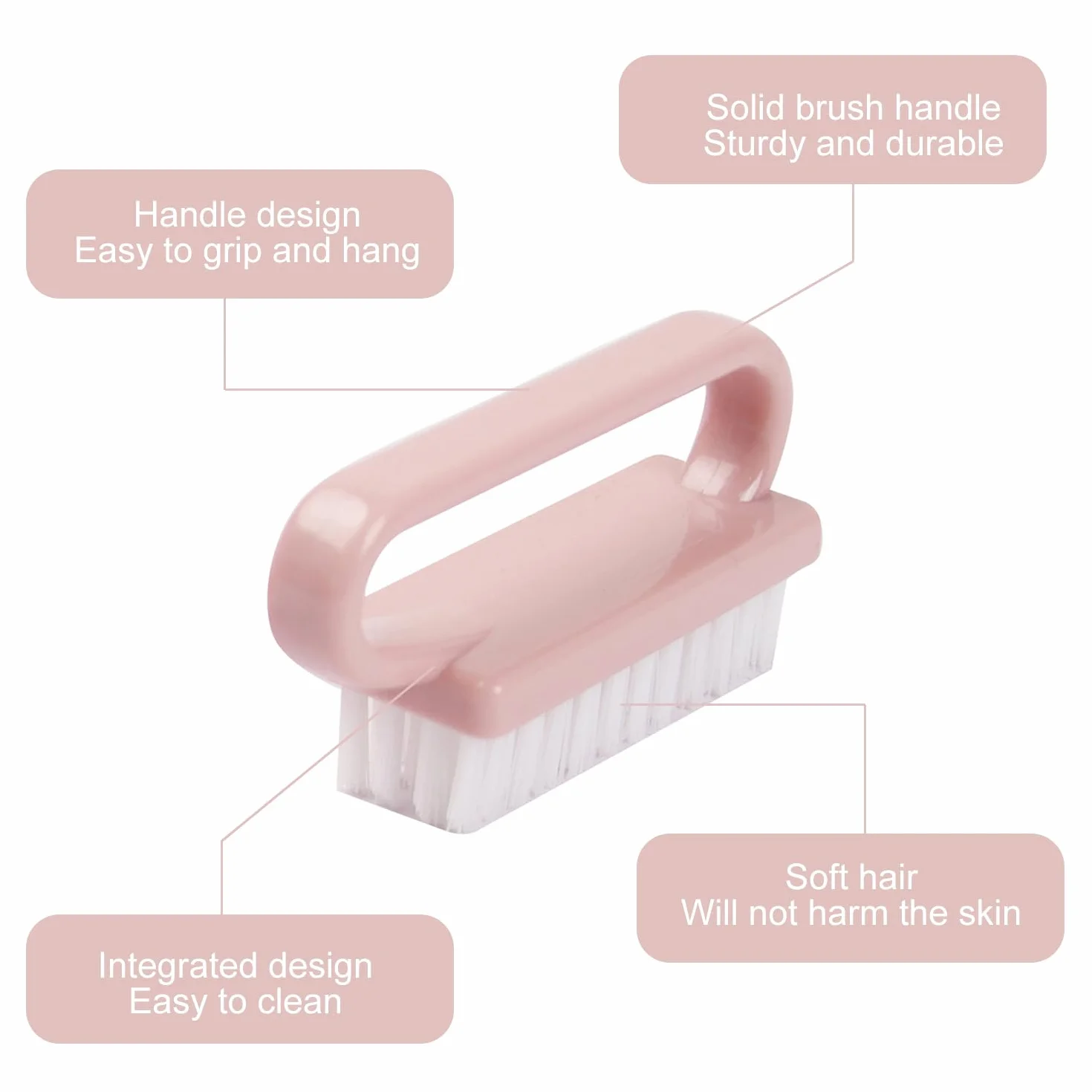 Spazzola Per Unghie 3 Pezzi Maniglia Grip Pennello Lavaggio Mani Pulizia Unghie Pedicure Rosa