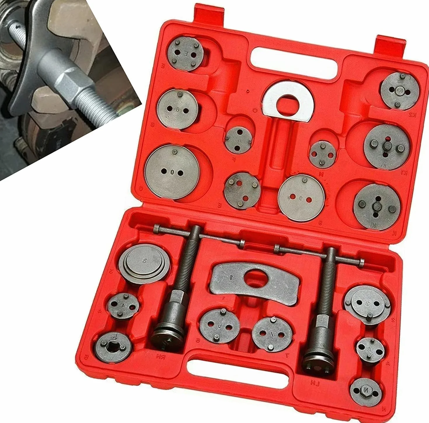 VLAND 22 PCS Set di strumenti universali per il ritorno dei pistoni dei freni dell'auto, 18 adattatori + 2 viti di pressione + 2 piastre di ritenzione