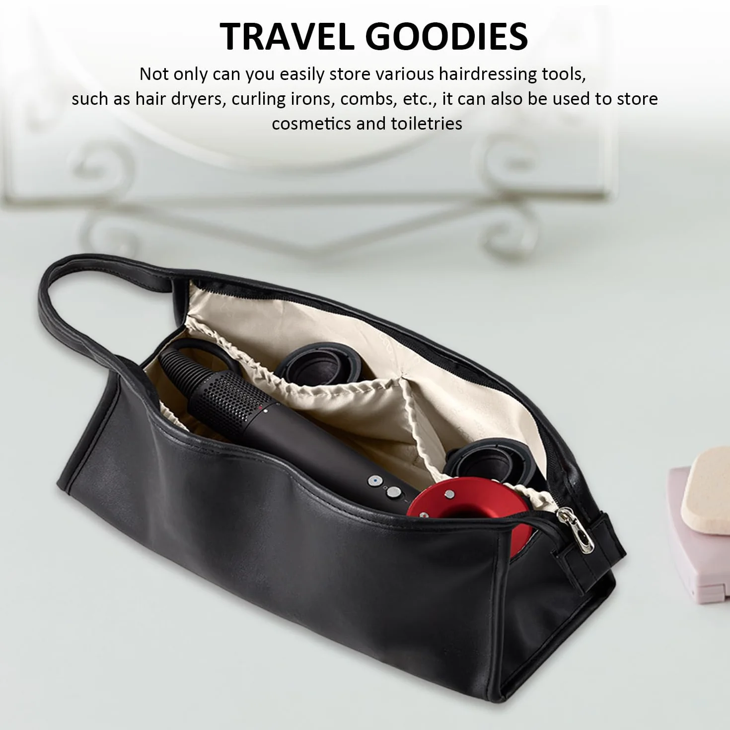 Borsa Per Asciugacapelli Nera, Ferro Arricciacapelli, Attrezzi Per Parrucchieri, Cosmetici, Borsa Da Toilette, Portatile Per Viaggio