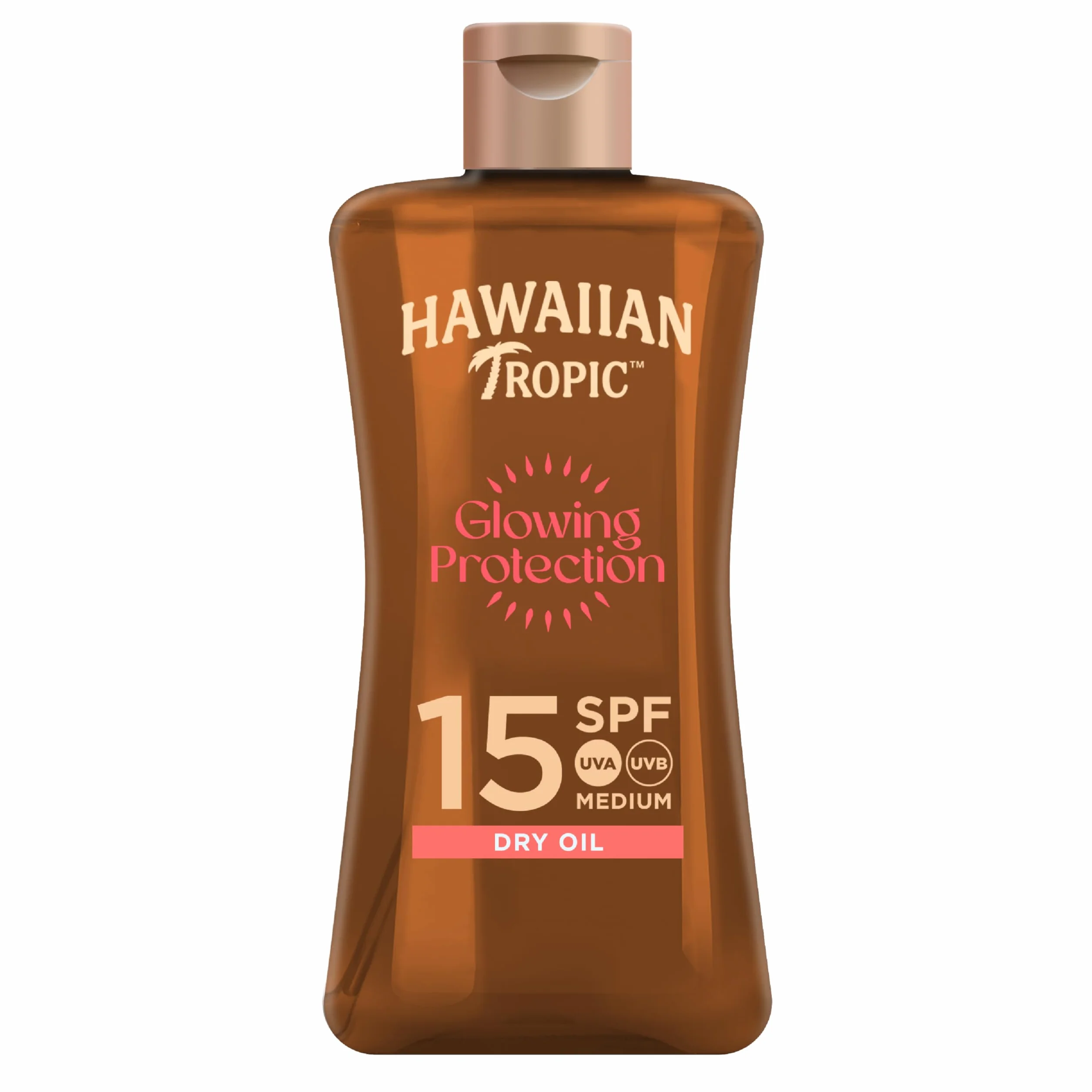 Hawaiian Tropic | Glowing Protection Olio Secco SPF 15, Formato da Viaggio, Profumazione Tropicale, con Burro di Karité, Resistente all'Acqua, Vegano