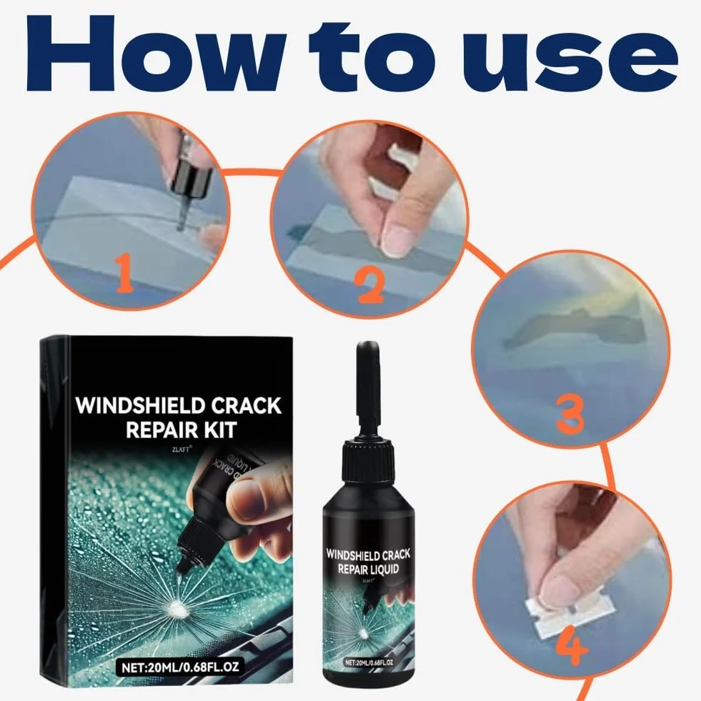 Kit Riparazione Crepe Vetro Auto, 2pcs Parabrezza, Liquido Riparazione Vetro