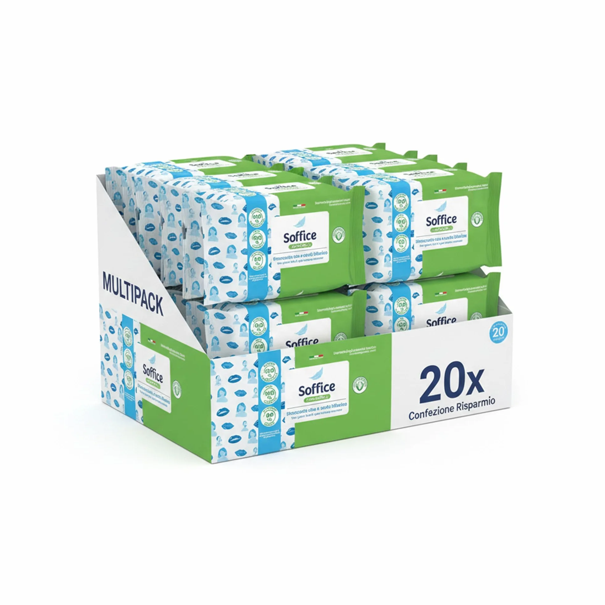 Salviette Soffice Natural Struccante Viso e Occhi, Rimuovono Anche il Trucco Waterproof, Formula con Acqua Micellare Bifasica - 20 Confezioni da 20 pz
