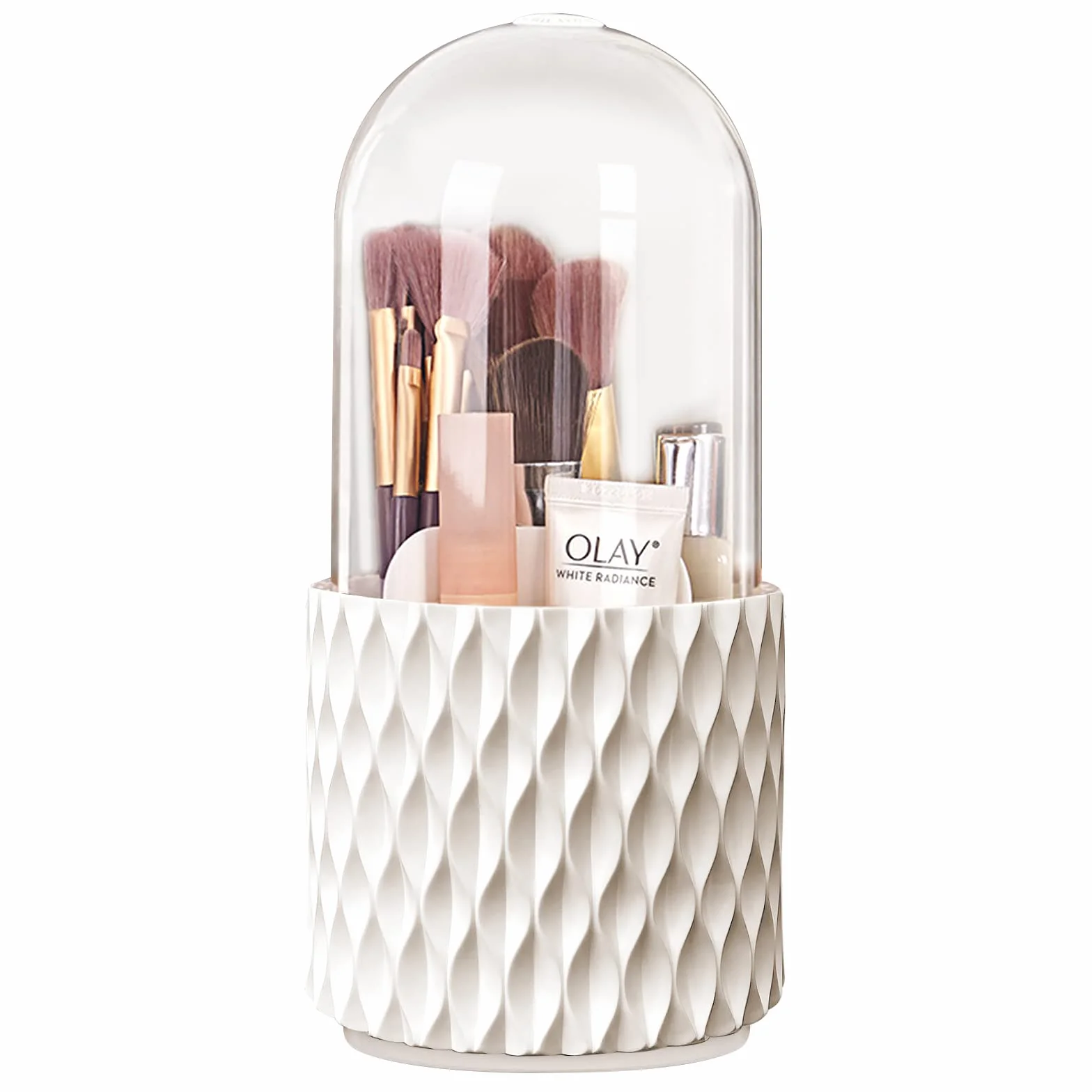 FIVAVA Porta Pennelli Make Up 360° Rotante, Organizer 5 Scomparti Coperchio Pennelli Trucco