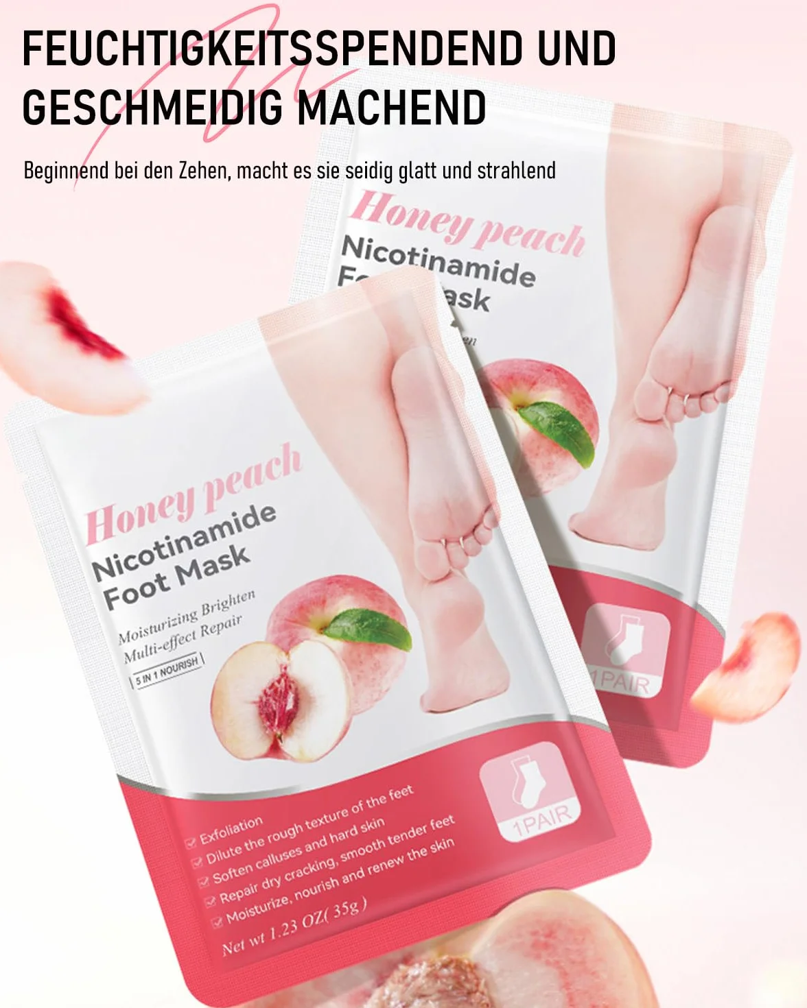 6 paia di maschere per piedi di pesca con niacinamide, idratanti e riparanti, peeling contro calli e pelle secca, maschera per piedi morbidi e delicati