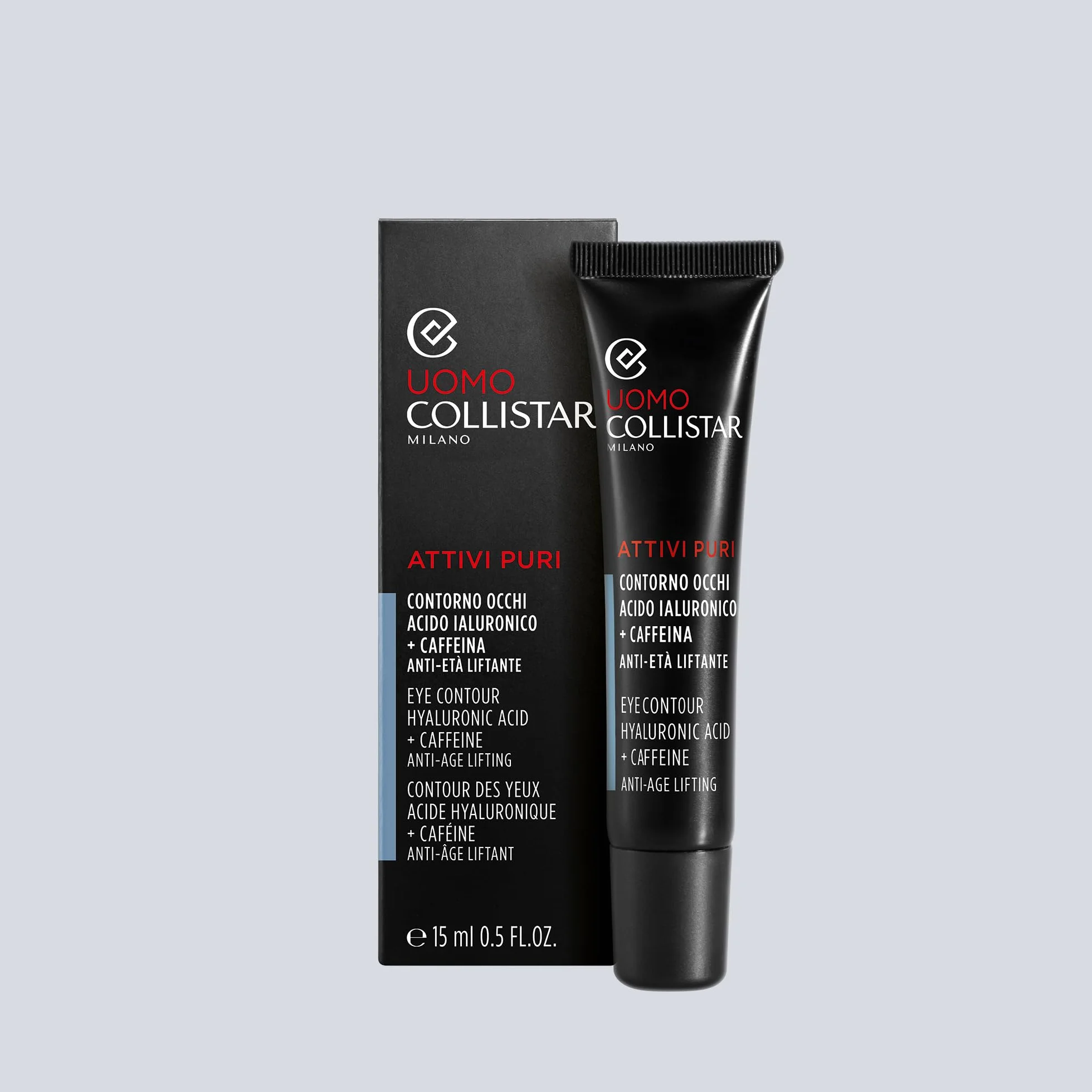 Collistar Attivi Puri Uomo Contorno Occhi Acido Ialuronico + Caffeina Anti-età Liftante, Texture Ricca, Facile Assorbimento, Anti Occhiaie, 15ml