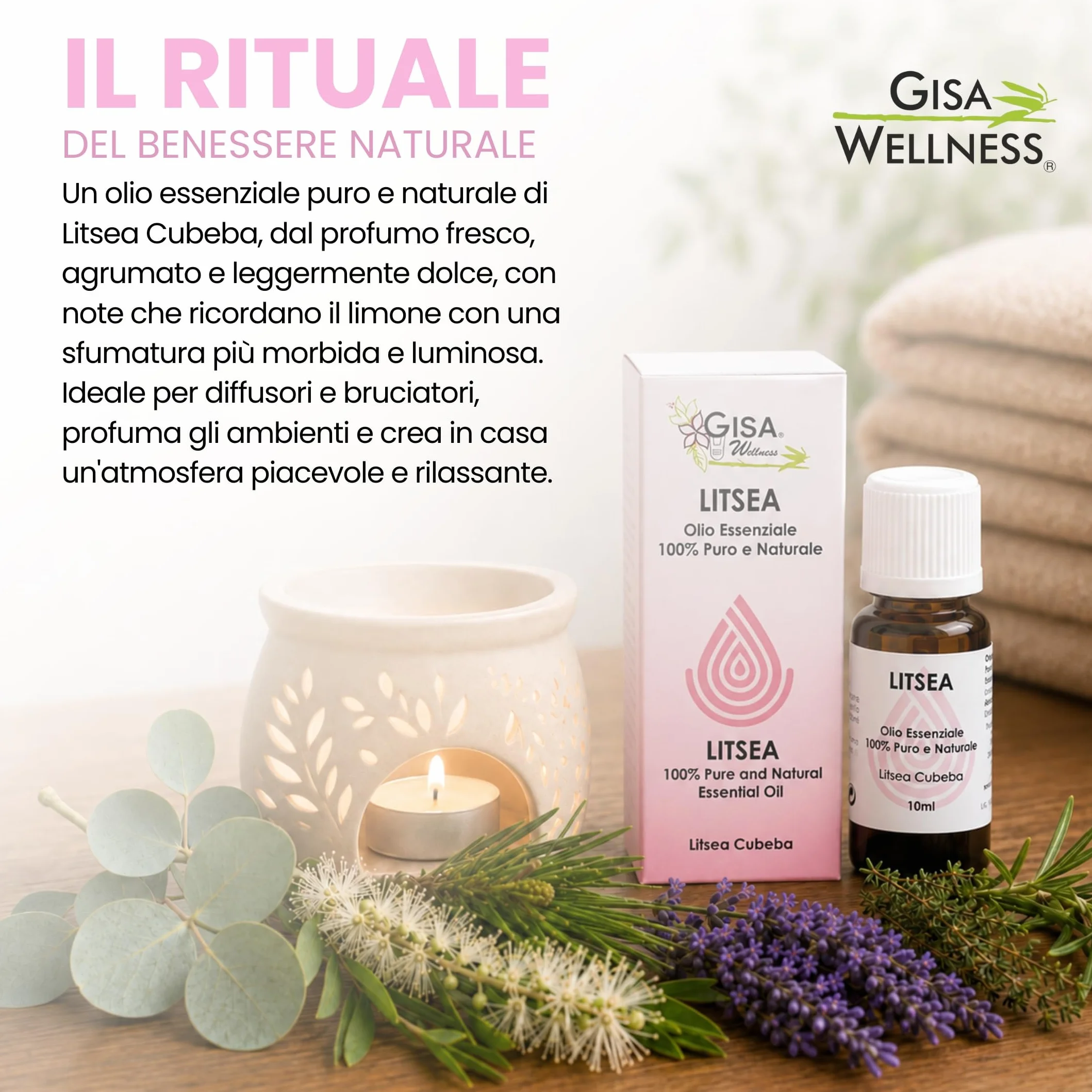 Olio Essenziale di Litsea Cubeba 10ml 100% Naturale Puro per Aromaterapia Diffusori Made in Italy