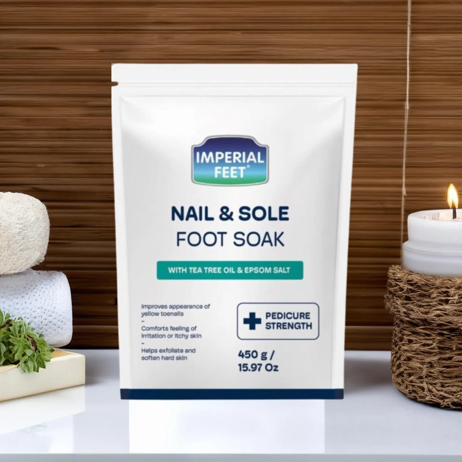 Pediluvio di Qualità con Olio di Tea Tree e Sale di Epsom | Trattamento Anti Funghi per Unghie e Piede d'Atleta | Idratante e Deodorante | Esfoliante