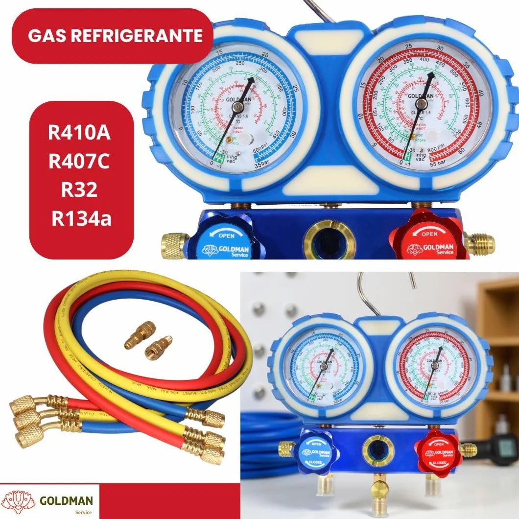 Kit Manometro Climatizzazione 3 Tubi Ricarica Gas Refrigerante Auto AC R410A R407C R32 R134a