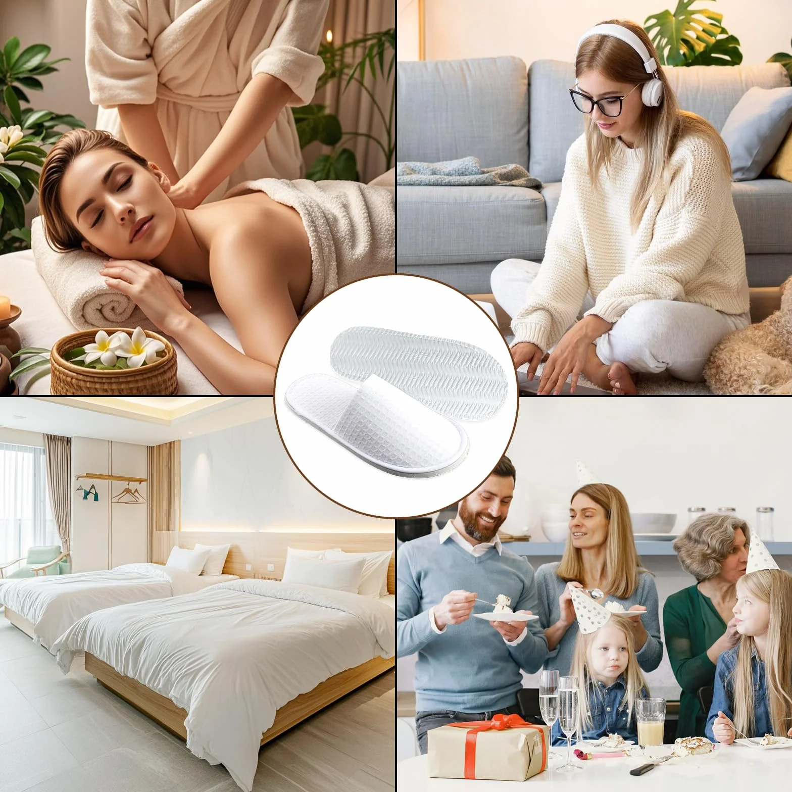 5 Pairs of Hotel Slippers, Disposable Deluxe Closed Toe Spa lippers, Hotel Slippers Women, White House Shoes Washable and Foldable Winter slippers for Spa, Party Guest and Travel