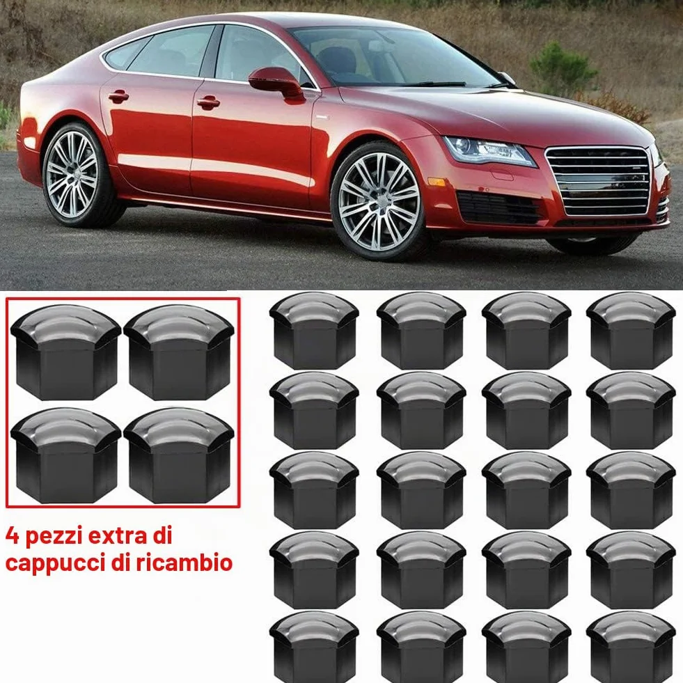 Gebildet 24 Pezzi Copridadi Ruota 17mm Copridadi Bullone Ruota, Copridadi Esagonali per Pneumatici con Set di Strumenti di Rimozione per Auto (Nero)
