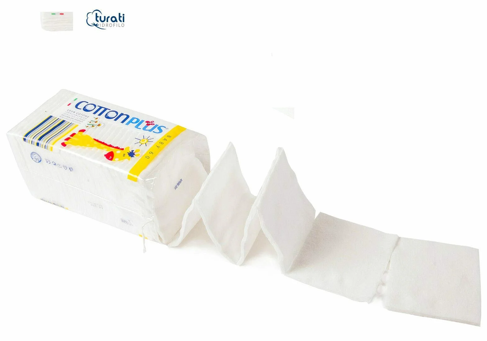 Cotton Plus Quadrotti Baby 100% Cotone 60 pezzi - 16 confezioni