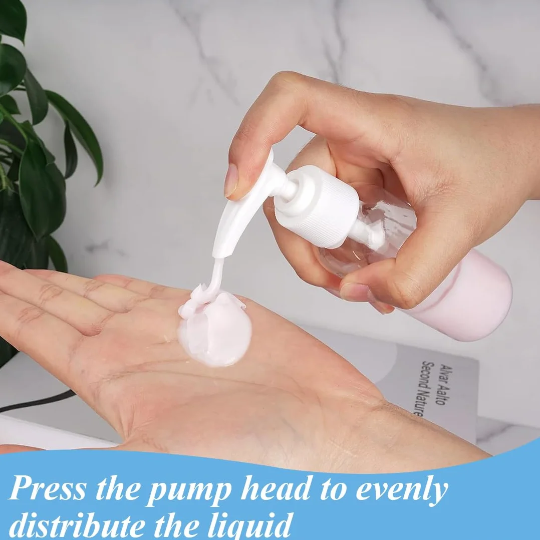 4 Pezzi Flaconi da Viaggio, 50 ml Bottiglie da Viaggio Trasparenti, Pompa da Viaggio in Plastica Dispenser, Boccette Contenitori Ricaricabile, per Cosmetici, Lozione, Bagno, Shampoo Liquidi