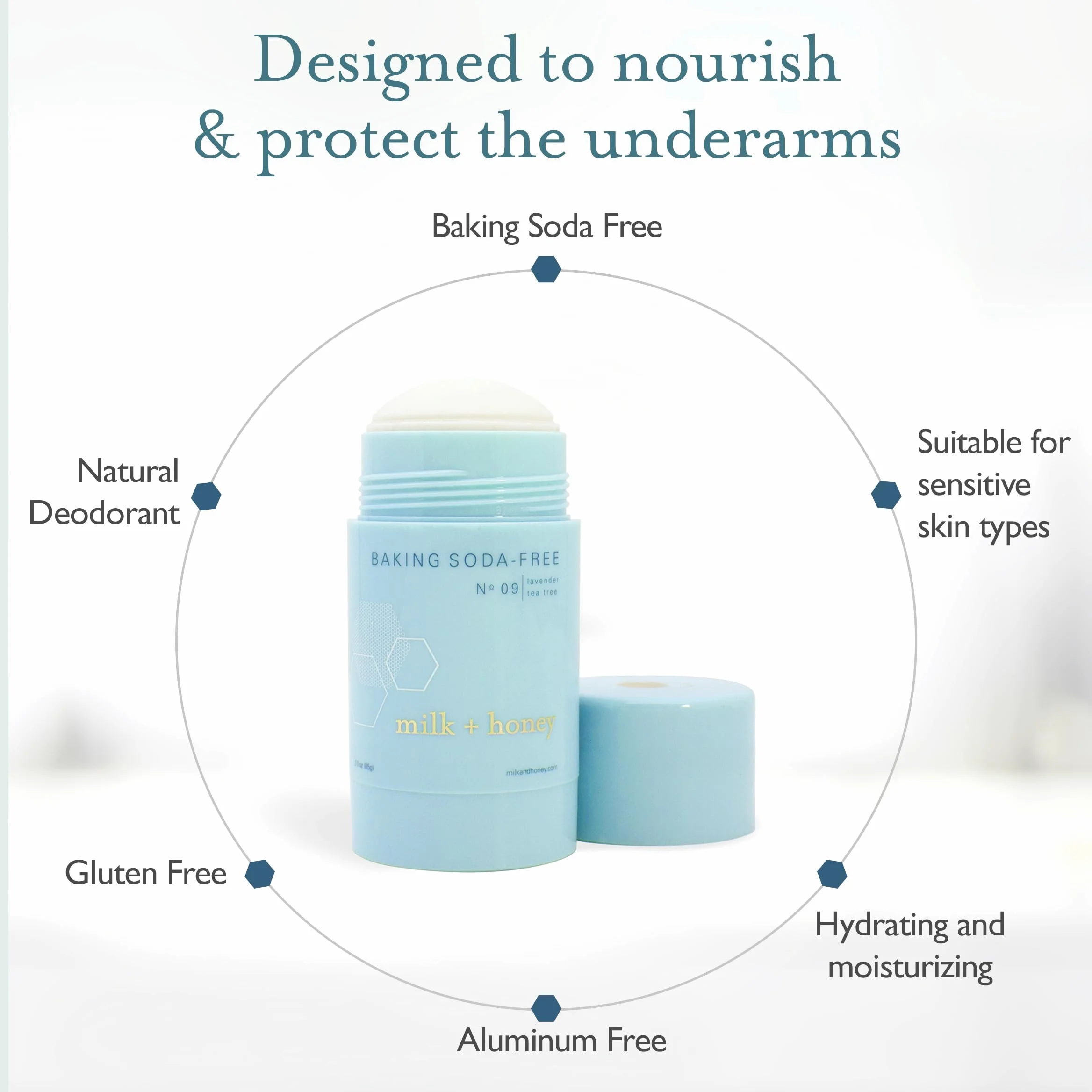 milk + honey Baking Soda Free, Deodorante senza alluminio, n. 09, con lavanda e oli per tè, deodorante naturale per donne e uomini, 3,0 Oz