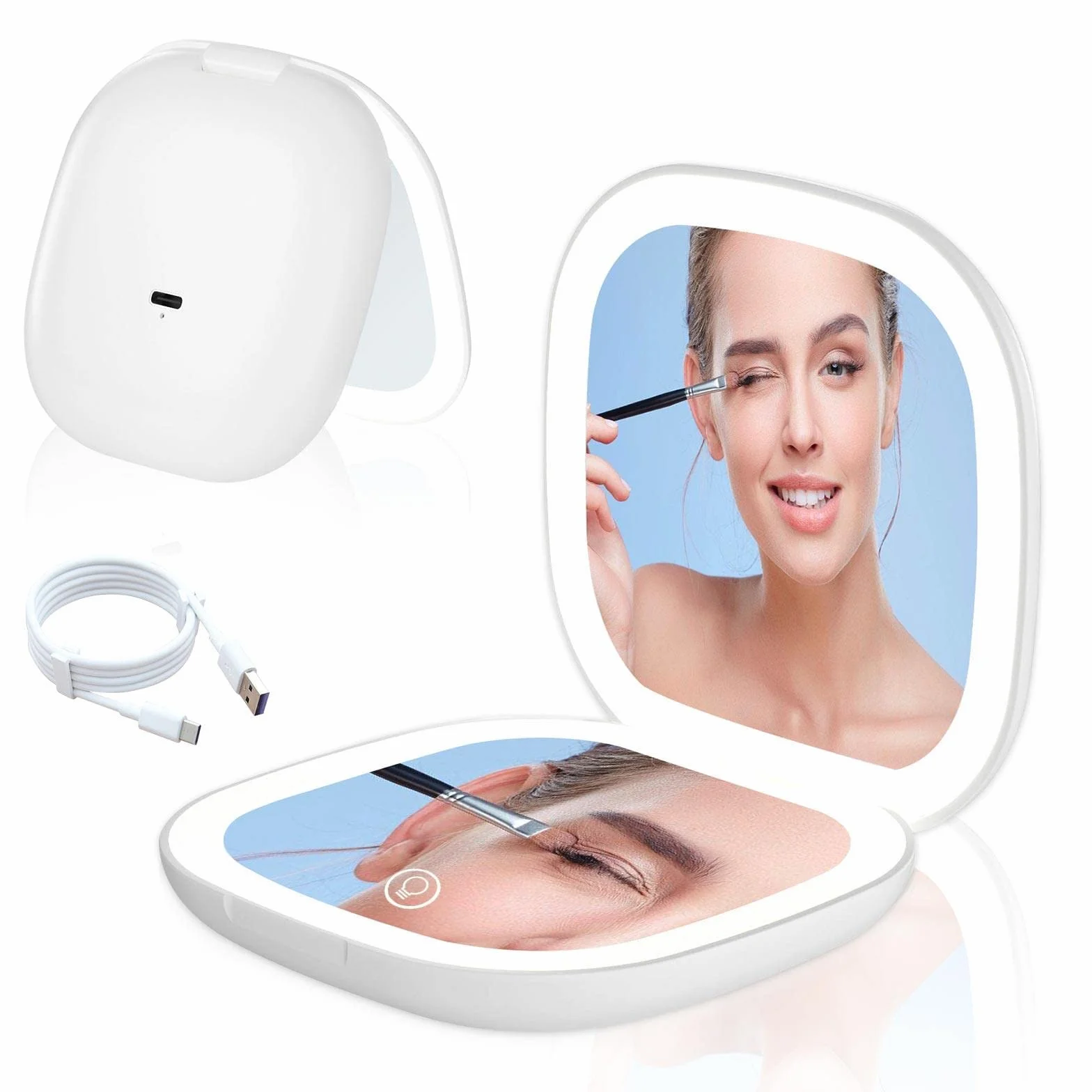 Specchio tascabile a LED con ingrandimento 1X/10X, specchio cosmetico pieghevole con luce regolabile