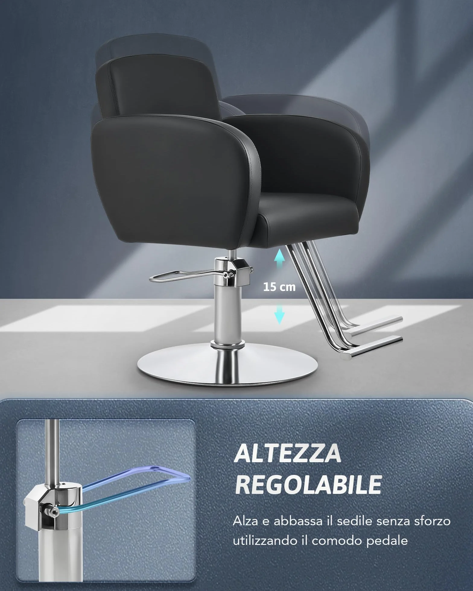 CO-Z Poltrona da Parrucchiere Sedia da Barbiere Professionale con Girevole a 360° Altezza Regolabile 15 cm Poltrona da Parrucchiere Idraulica Capacità di 250 kg per Barbieri e Salone di Bellezza