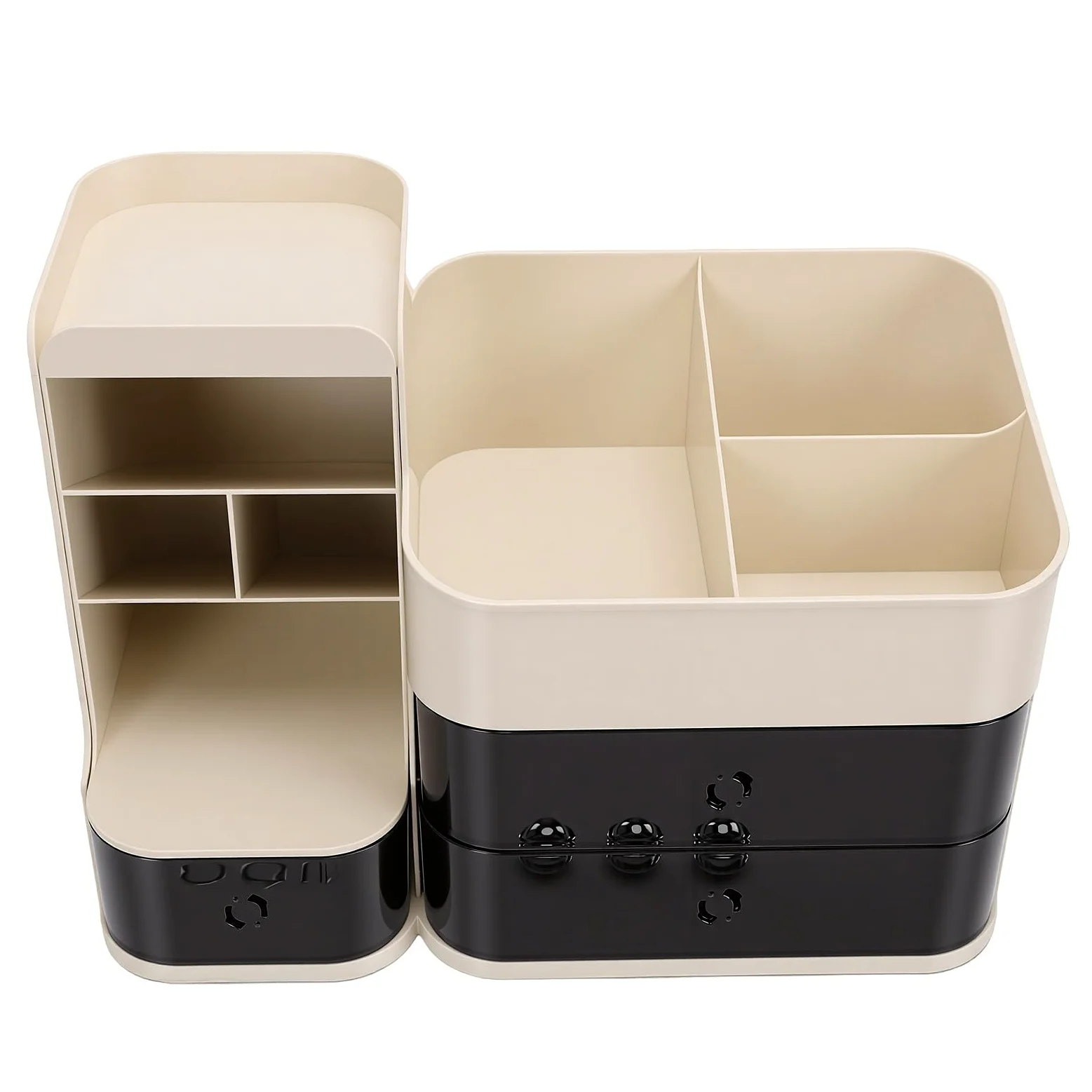 Duokon Porta Trucchi da Tavolo con Porta Pennelli e 3 Cassetti per vanità Bagno Ufficio Storage (bianco panna)