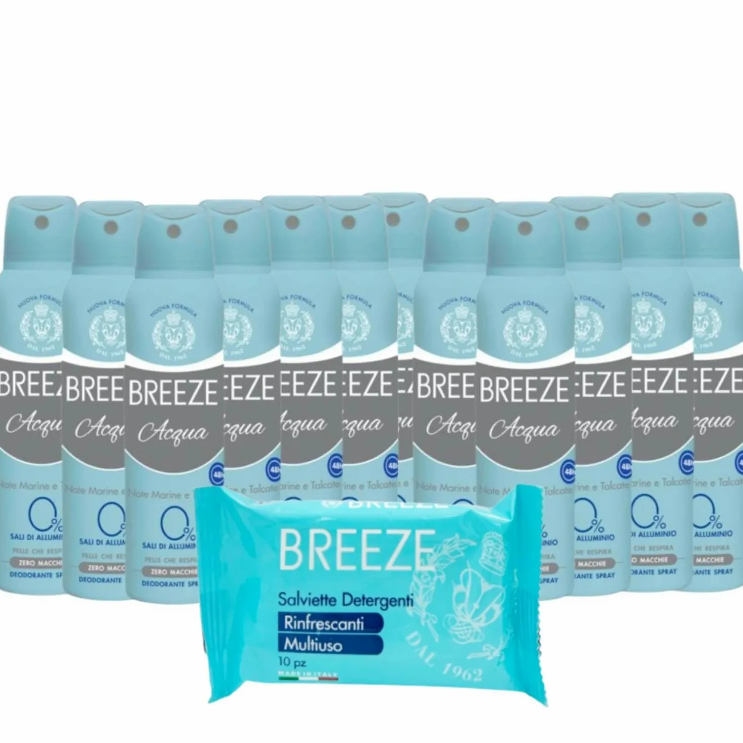 Breeze Acqua Deodorante Zero Macchie Con Note Marine e Talco Spray 48H 150 Ml (12)