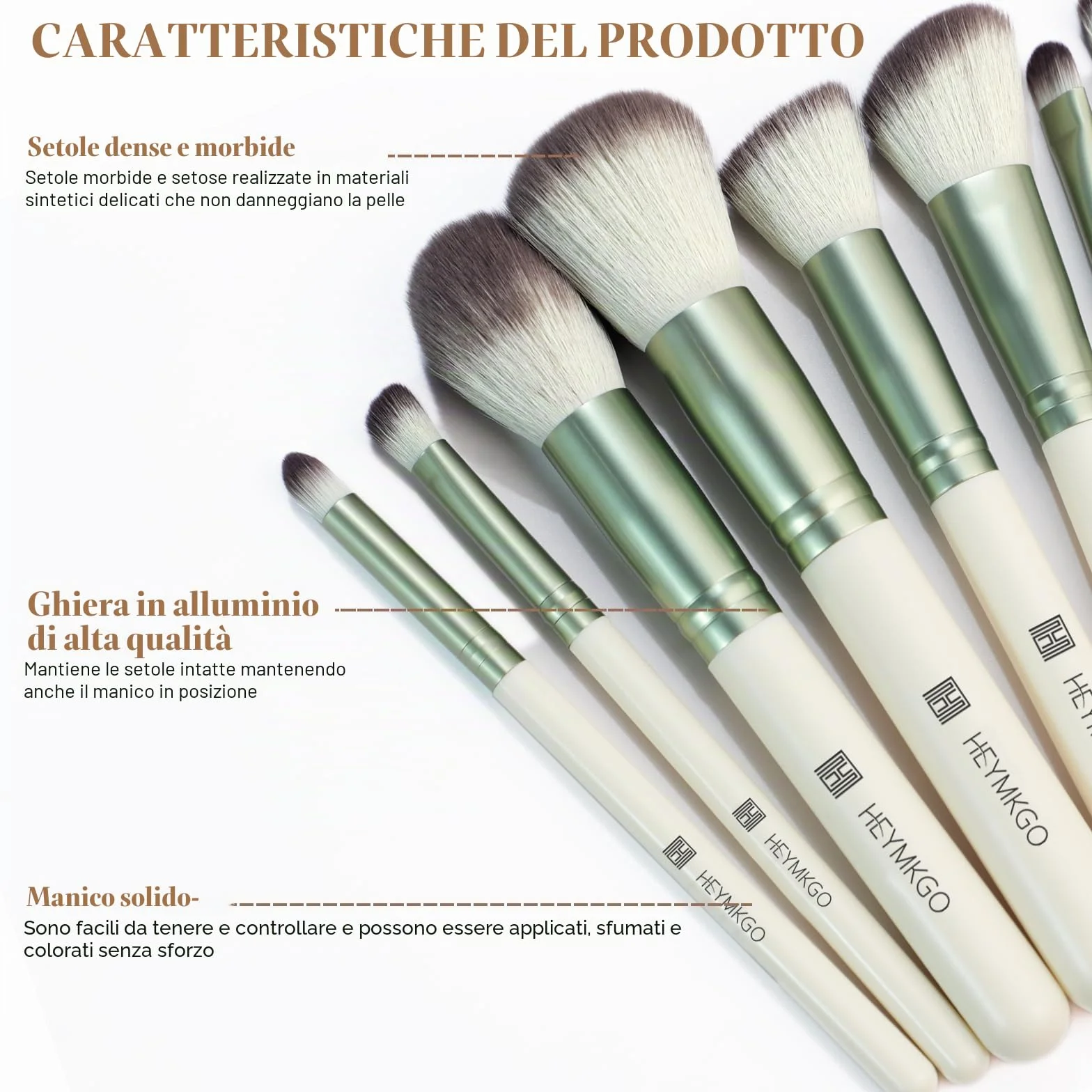 HEYMKGO Pennelli Make Up 12PCS Set di pennelli professionali per il trucco Premium sintetici per fondotinta polvere fard labbra ombretto sopracciglia kit di pennelli per il trucco con borsa da viaggio