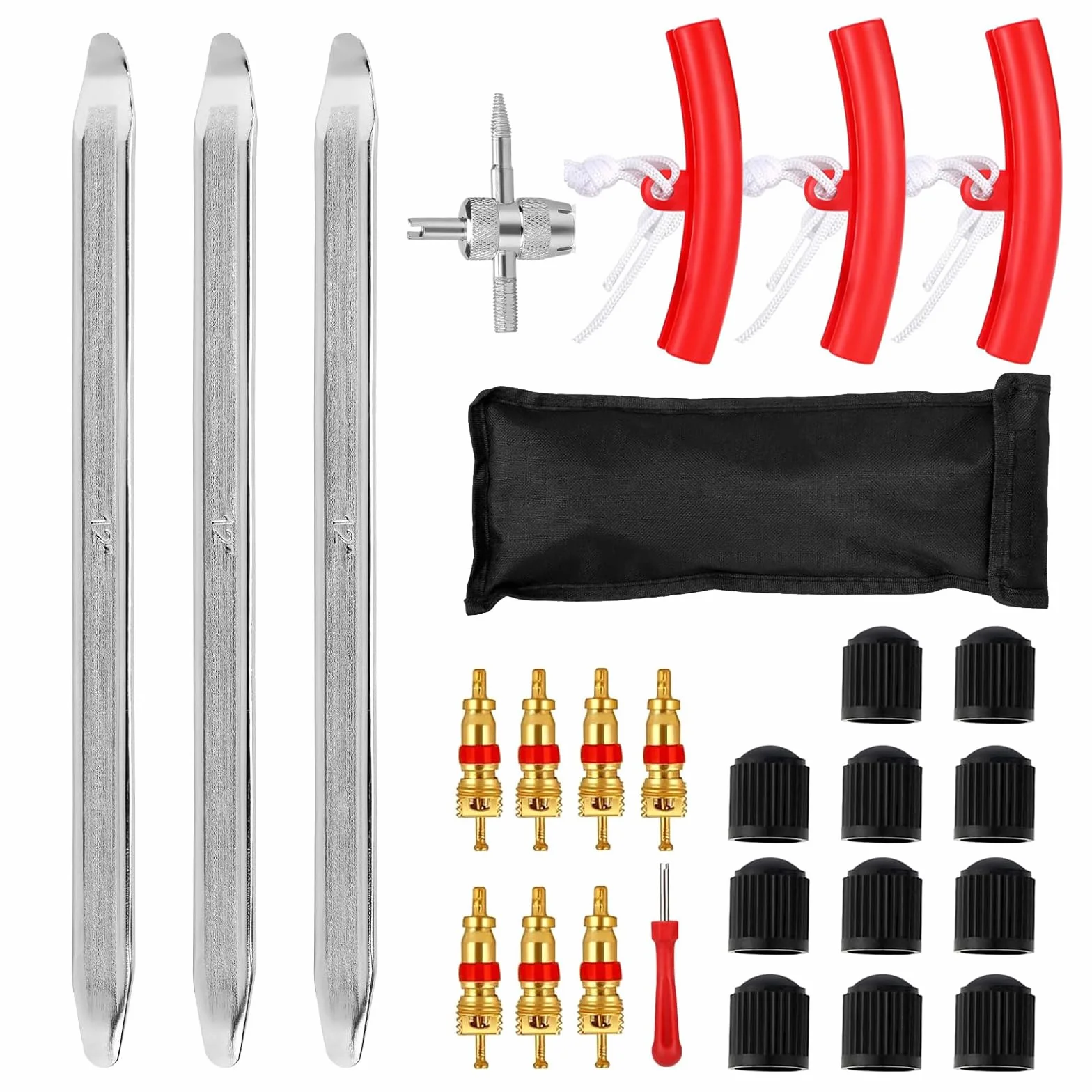 27 Pezzi Combinazione Leve per Pneumatici, 30cm / 11.8inch Ferro di Montaggio, Con 3 Protezioni per Cerchioni delle Ruote, Strumento per Montaggio Pneumatici per Motocicletta, Bicicletta, Auto