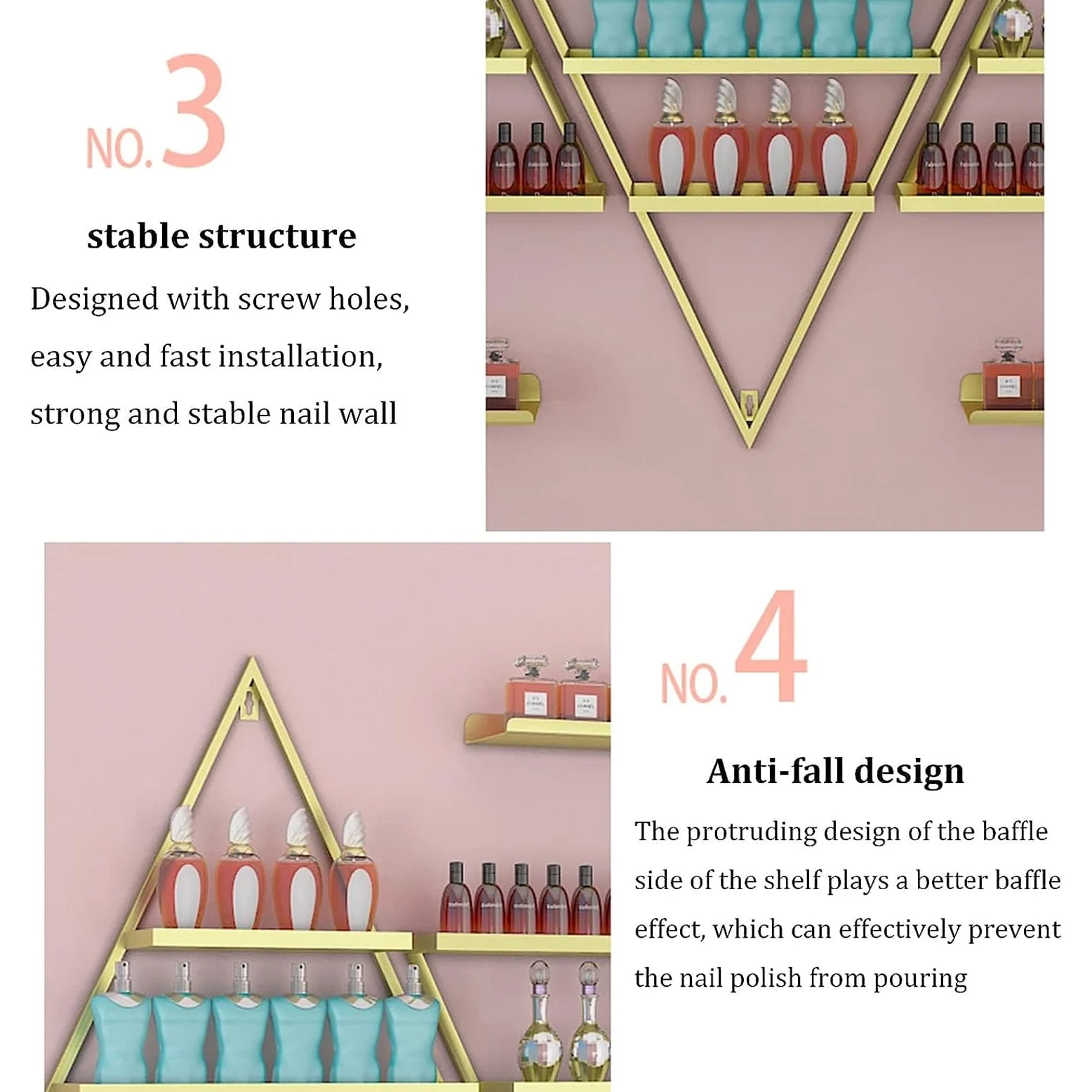 Bianca,6 Piece Set, Scaffale da Parete in Metallo per Smalto per Unghie Scaffale per Vetrine per Oli Essenziali, Staffa Triangolare da 6/10 Pezzi Scaffali per Organizer per Profumi
