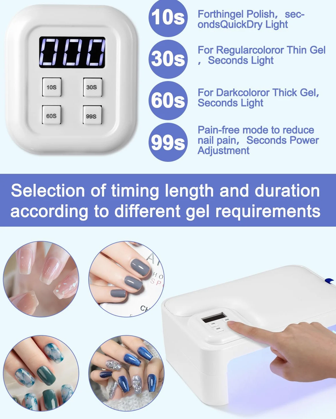 Zounin Lampada LED UV da 180 W, per unghie in gel, pieghevole, portatile, professionale, veloce e veloce, con 4 timer, lampada per asciugare le unghie con sensore, display LCD per unghie in gel
