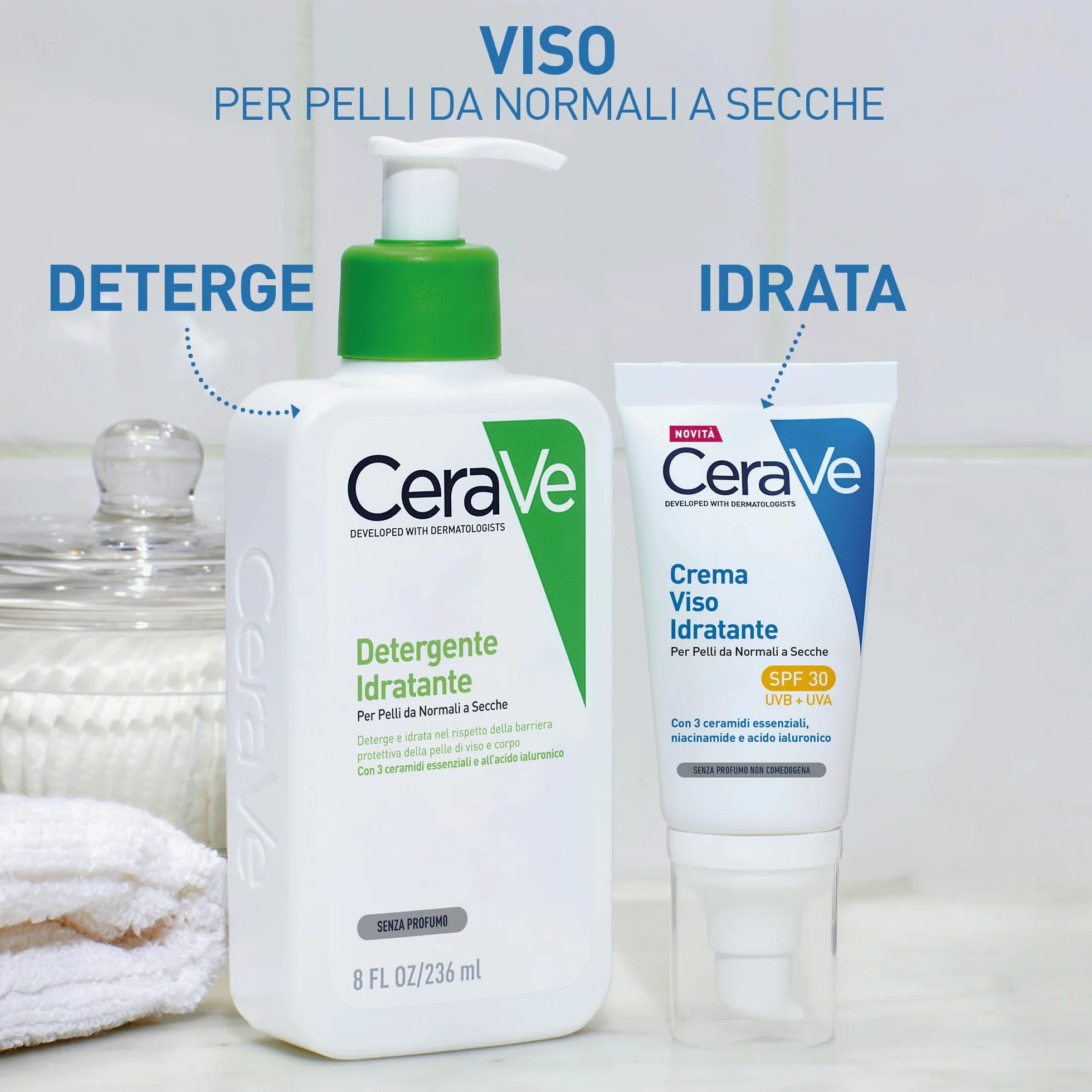 CeraVe Crema Idratante Viso SPF 30, Per Pelli da Normali a Secche, Idratazione Profonda, Ad Assorbimento Rapido, Con Protezione Solare SPF 30 e Acido Ialuronico, 52 ml