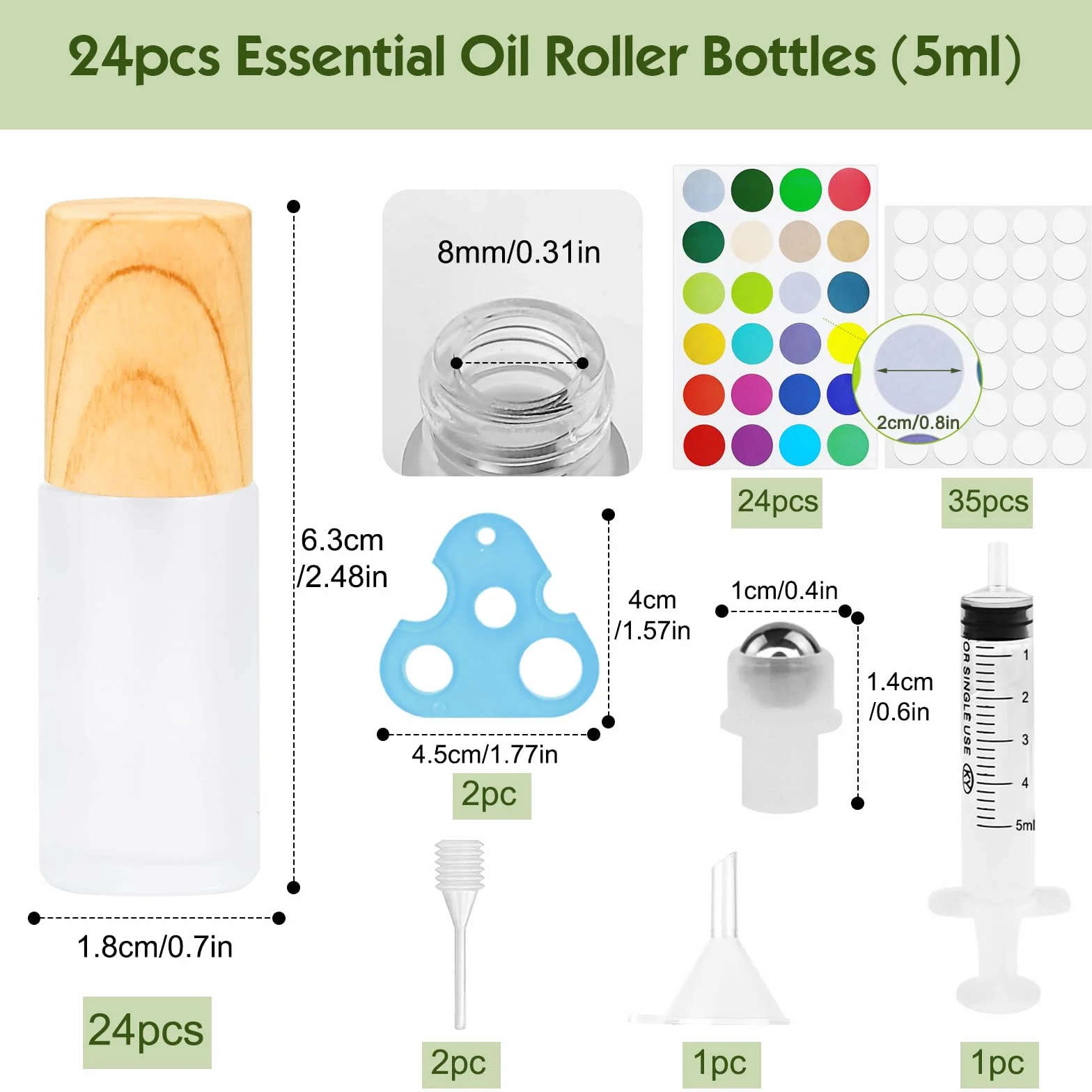 24pcs Roll On Vuoto per Oli Essenziali con Sfera in Acciaio Inossidabile, 5ml Roll On Oli Essenziali, Contenitore Flaconcini Vuoti, Bottiglie Flaconcini Vuoti per Olio Essenziale, Aromaterapia