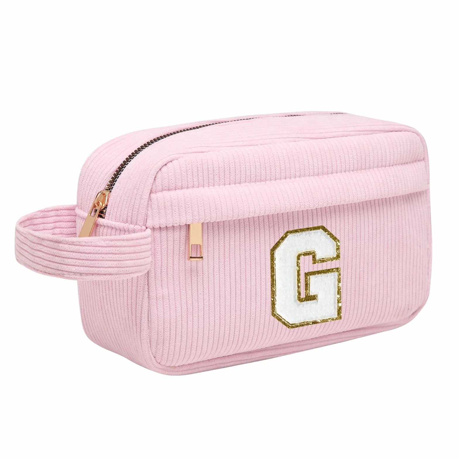 Personalizzata Iniziale Borsa per Cosmetici per Donna, Pochette Trucchi Viaggio con Tasca Interna, Trousse Trucchi Organizer Cosmetici Rosa