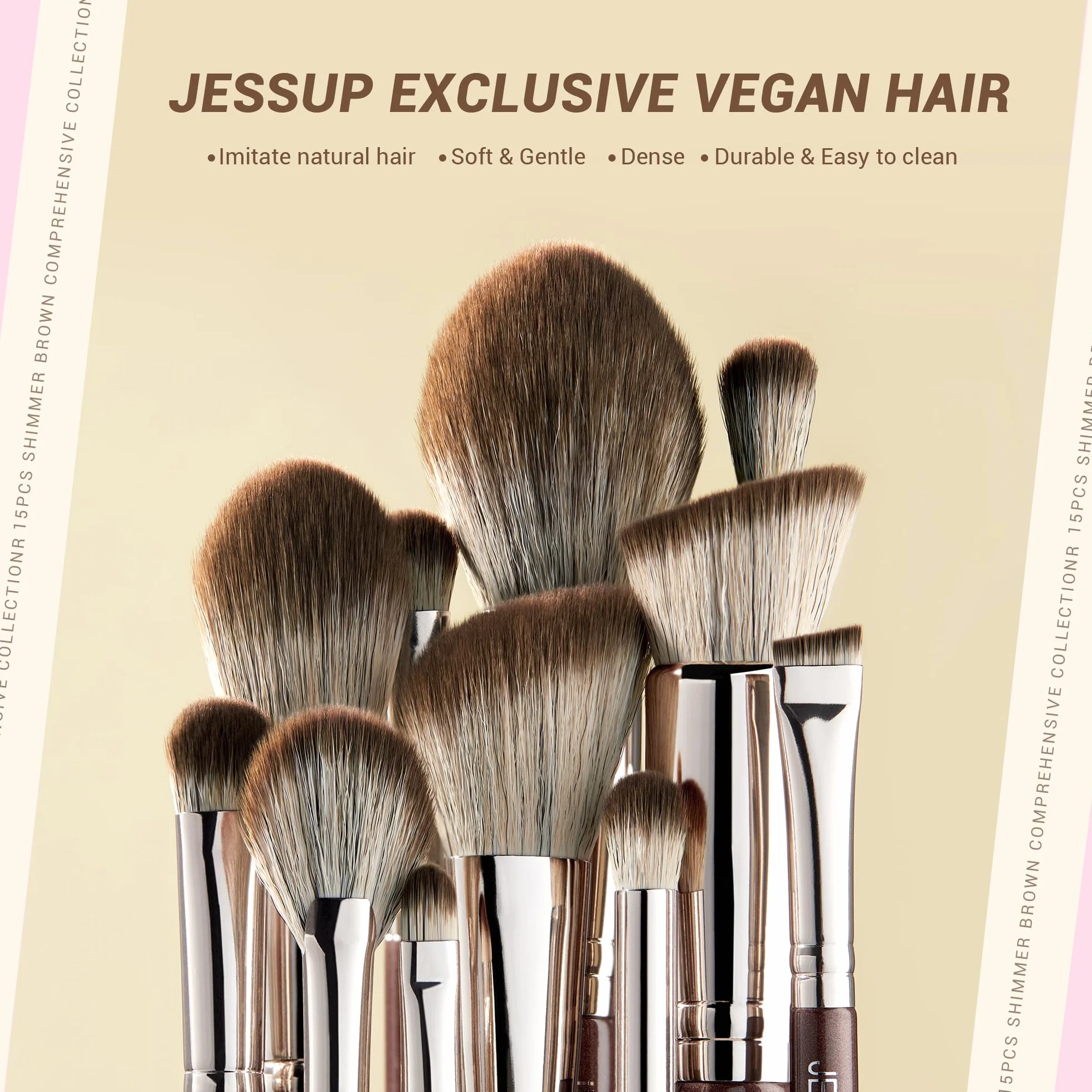 Jessup Pennelli trucco Pennelli Make Up 15Pz Set di pennelli trucco professionale Fondotinta polvere Definizione Sfumatura Linea Shimmer Brown T498