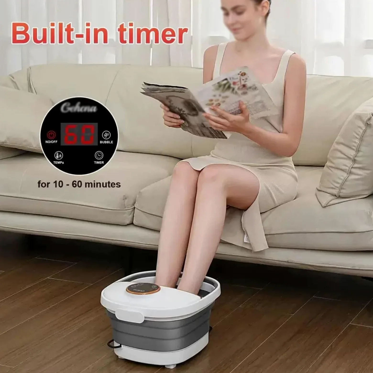 Vaschetta for Pediluvio, Temperatura Regolabile e Funzione Timer | Design Del Massaggio Con Rullo Plantare, Struttura di Stoccaggio Compatta e Pieghevole(White)