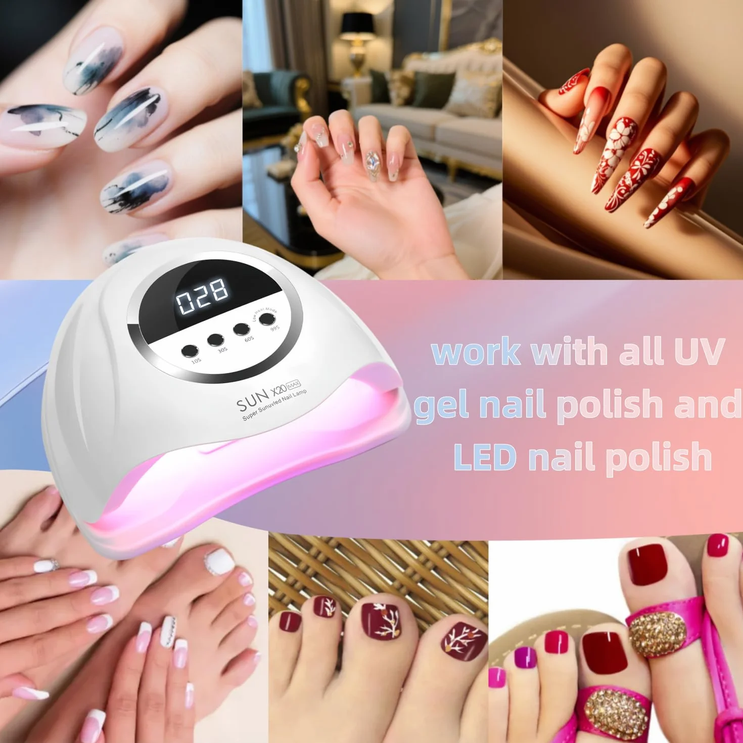 Lampada UV LED 320W 72 LED per Unghie, Sensore Automatico, 4 Timer, Asciugatura Rapida per Mani e Piedi