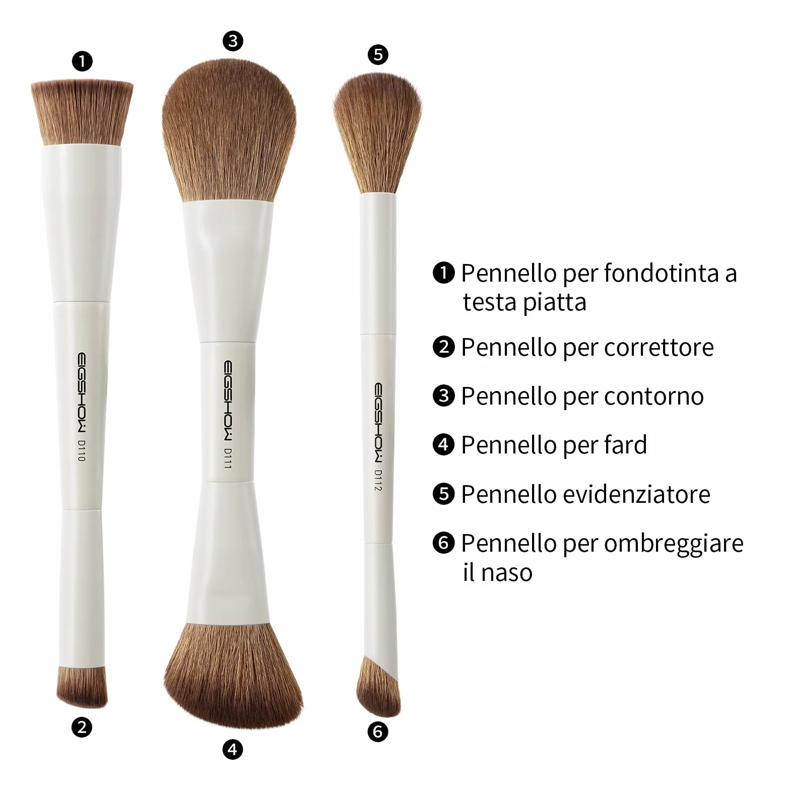 EIGSHOW Set di Pennelli per Trucco, Set Pennelli Make Up da 3 Pezzi, Set Pennelli Trucco con Due Estremità, Viso in Fibra Sintetica Morbida, Adatti per Polveri Liquide e Cremose, Beige