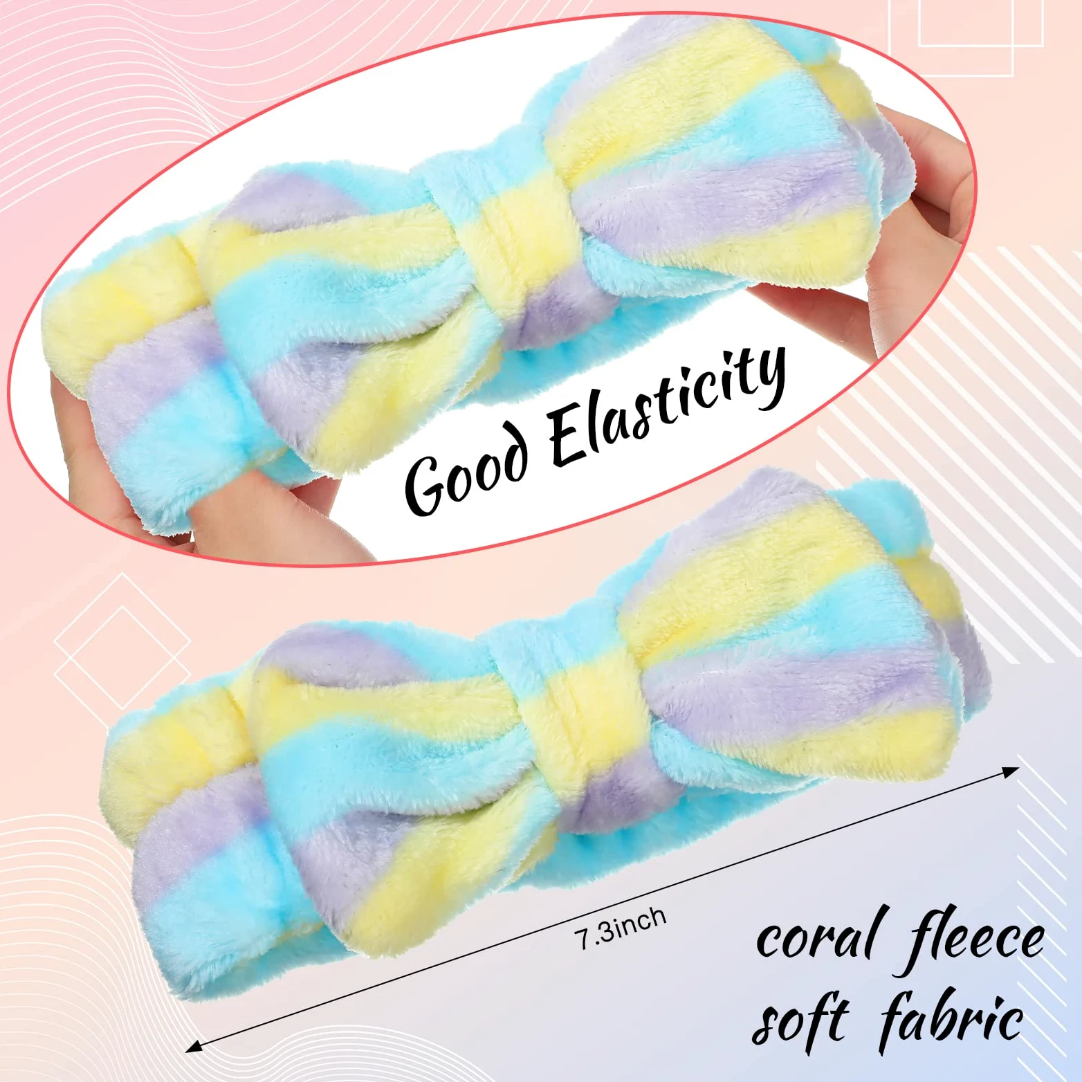 24 fasce per capelli per trucco del viso spa fascia per capelli con fiocco sfuso fascia per capelli in peluche soffice per le donne lavaggio viso spa doccia (stile elegante)